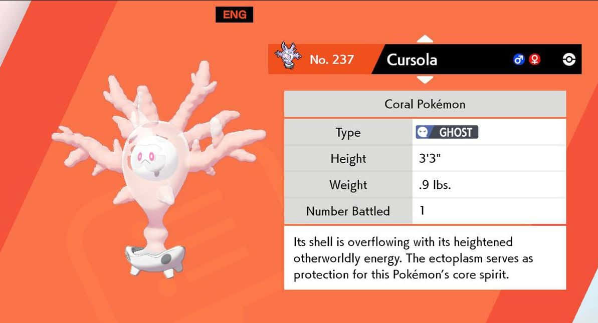 Ilustrație vibrantă a Pokémon-ului de tip fantomă, Cursola Fundal