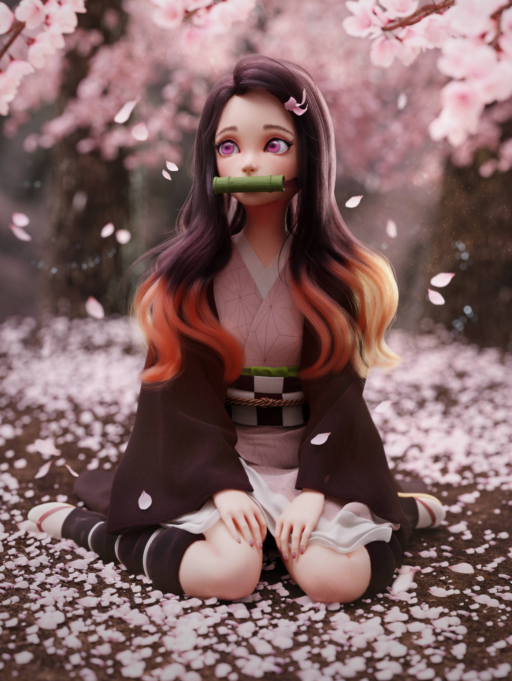 Imagine 3D Nezuko din Demon Slayer Fundal