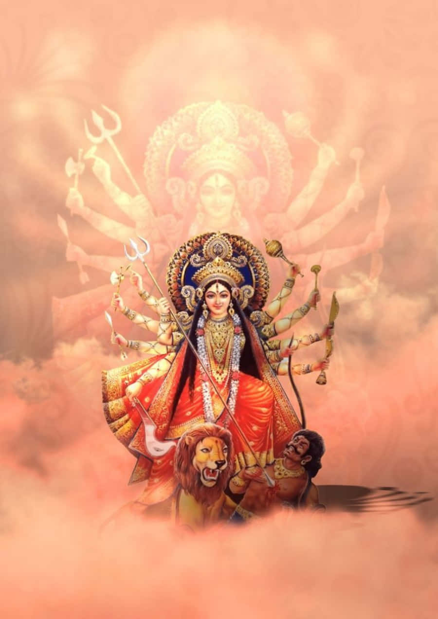 Imagine cu Durga Maa pe cer înnorat Fundal