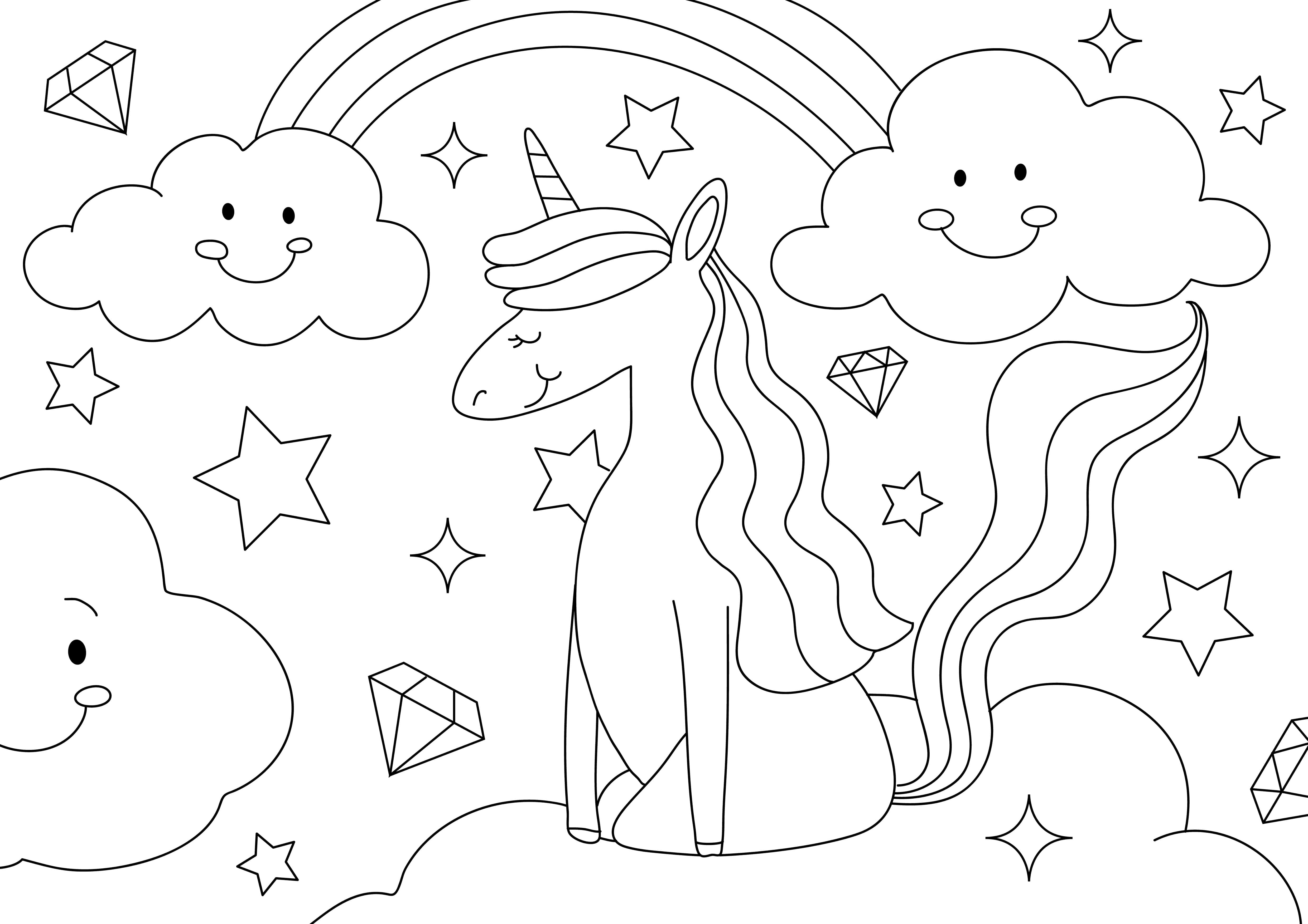 Imagine de Colorat cu Nor și Unicorn Fundal