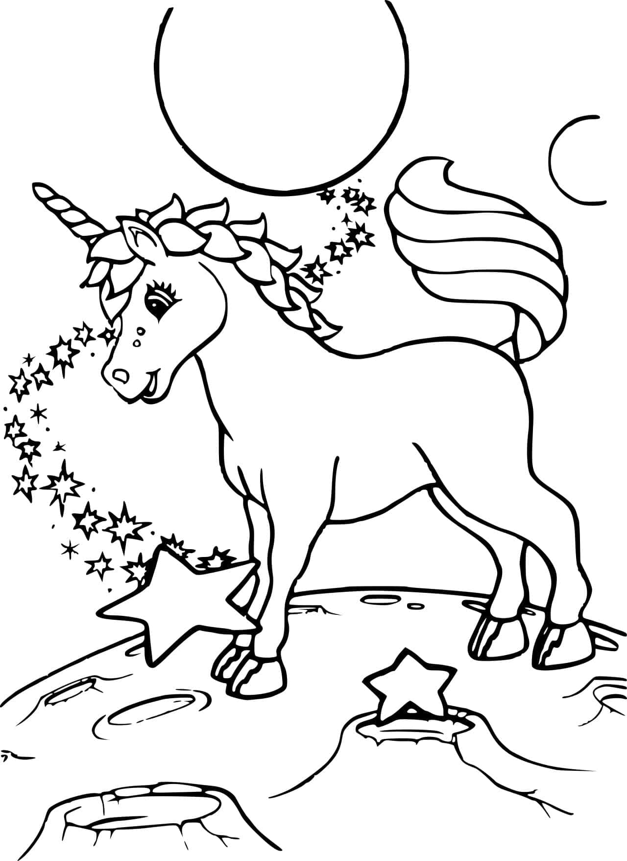 Imagine de colorat cu unicorn și stele drăguțe Fundal