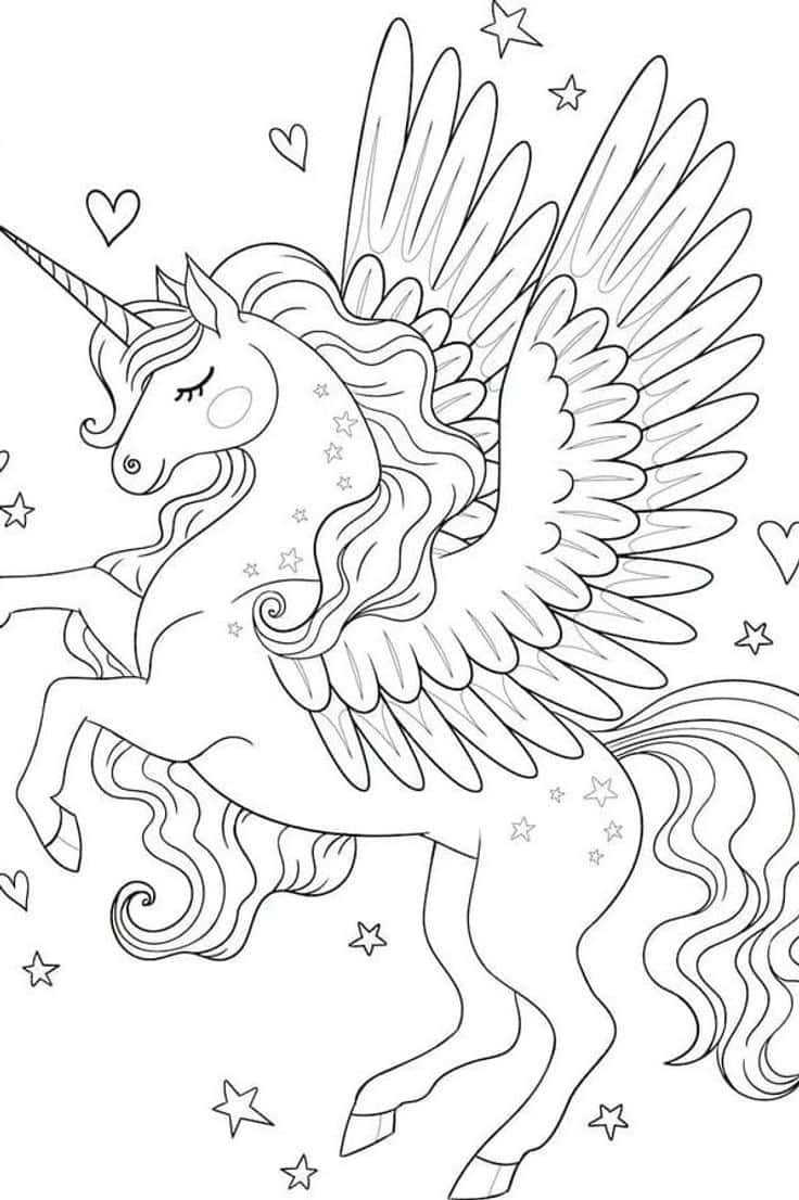 Imagine de Colorat cu Unicorn cu Aripi Frumoase Fundal