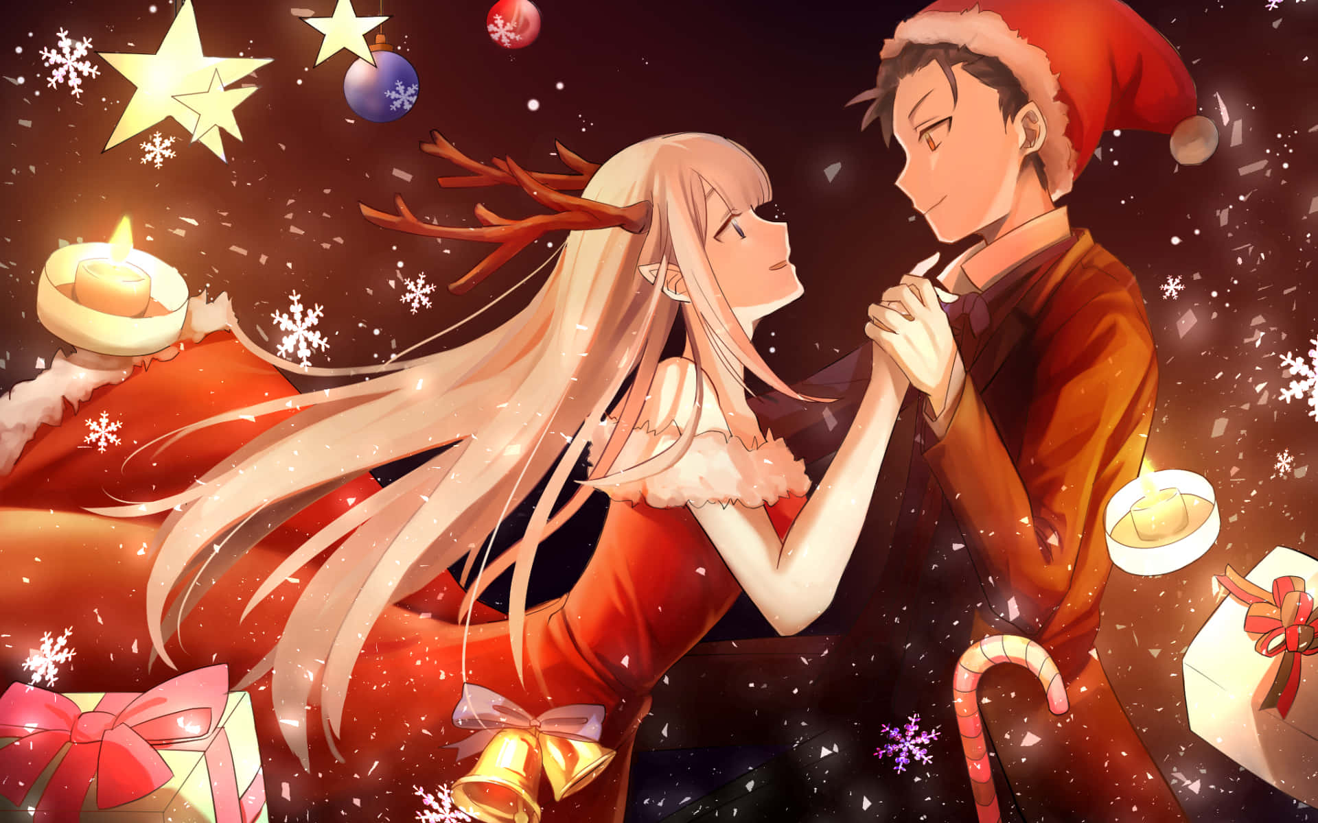 Imagine de Crăciun cu un cuplu din anime-ul Re: Zero Fundal