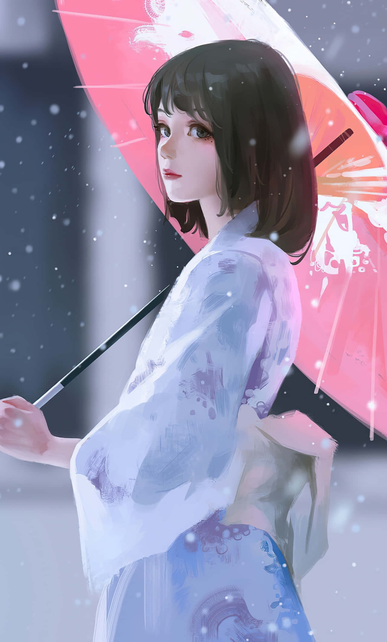 Imagine Fetita Anime în Kimono Fundal