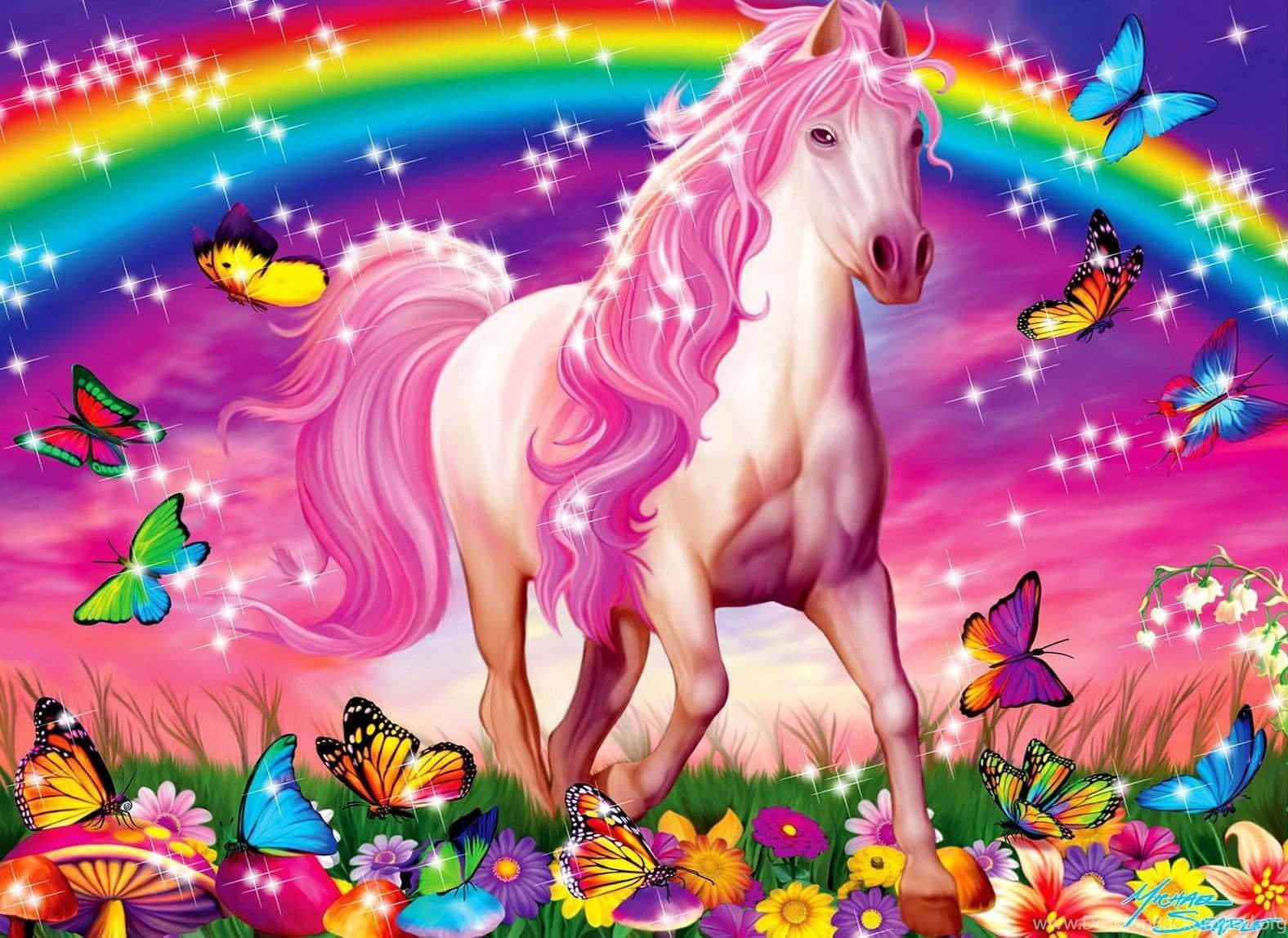Imagine realistă cu un unicorn roz Fundal