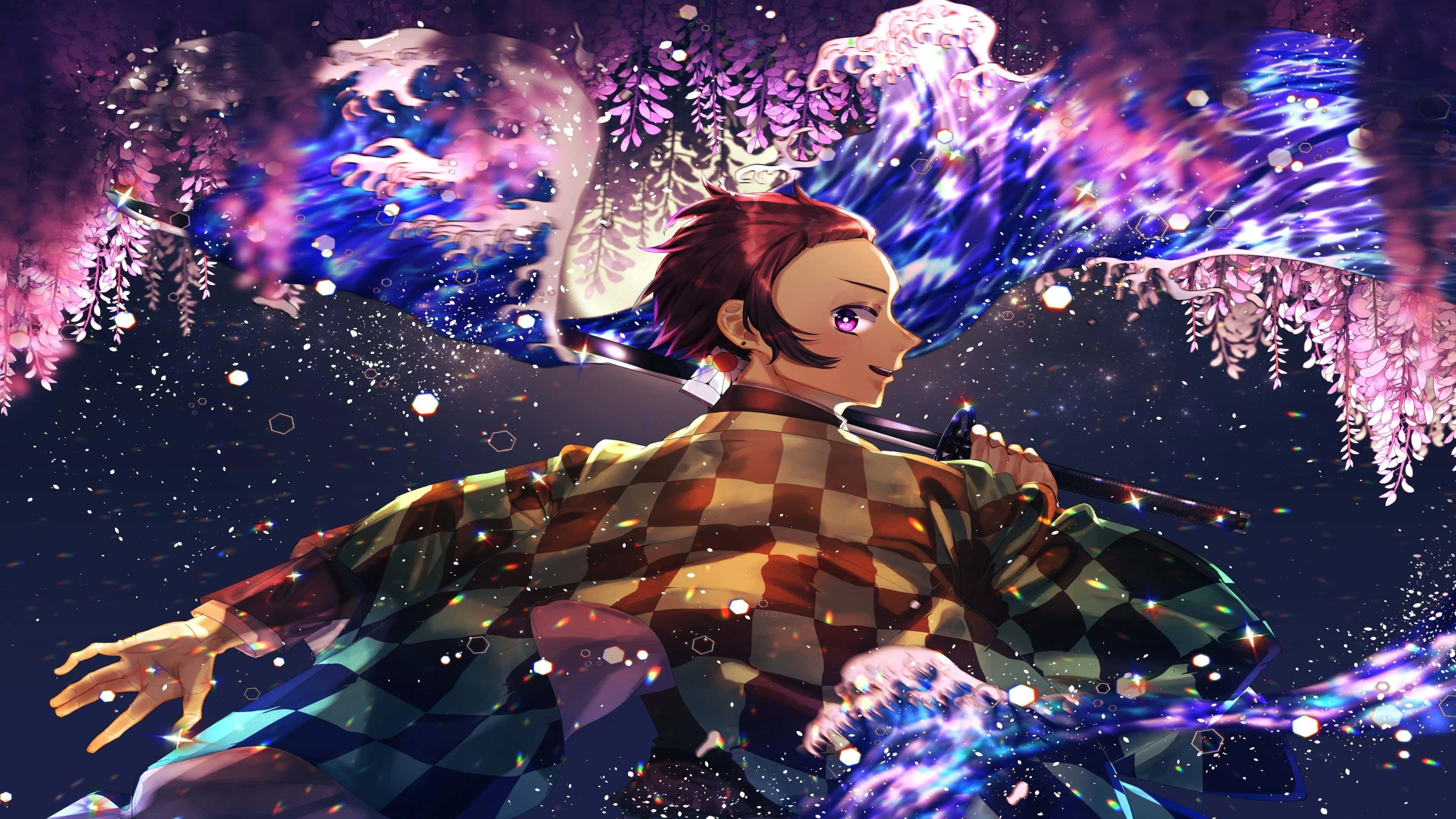 Imagine spectaculoasă 4K care surprinde momentul intens din serialul anime Demon Slayer. Fundal
