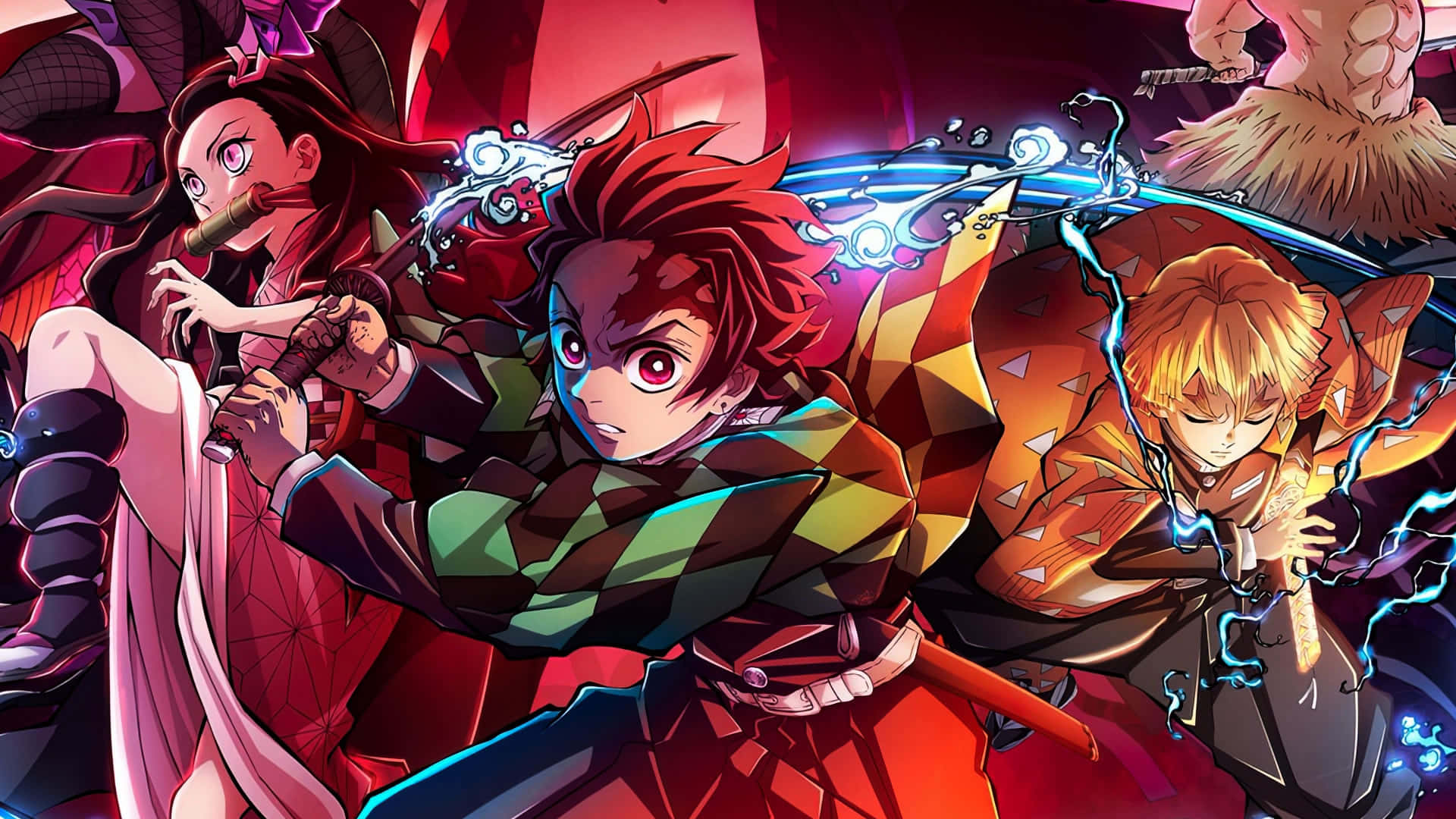 Imagine Tanjiro Zenitsu Nezuko Kimetsu No Yaiba Fundal