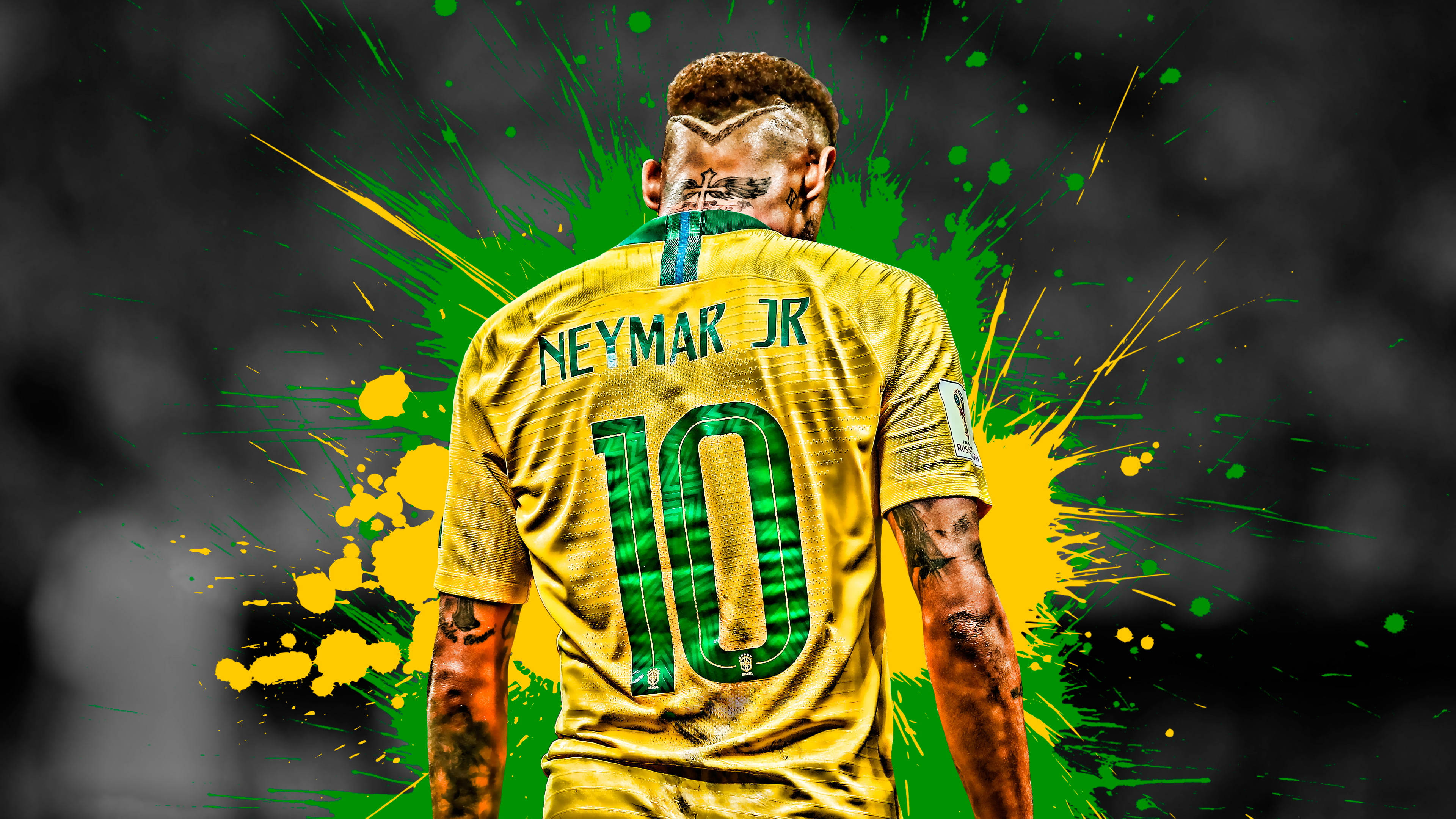 Imagine vibrantă 4K a lui Neymar Jr. cu fundal de vopsea stropită Fundal