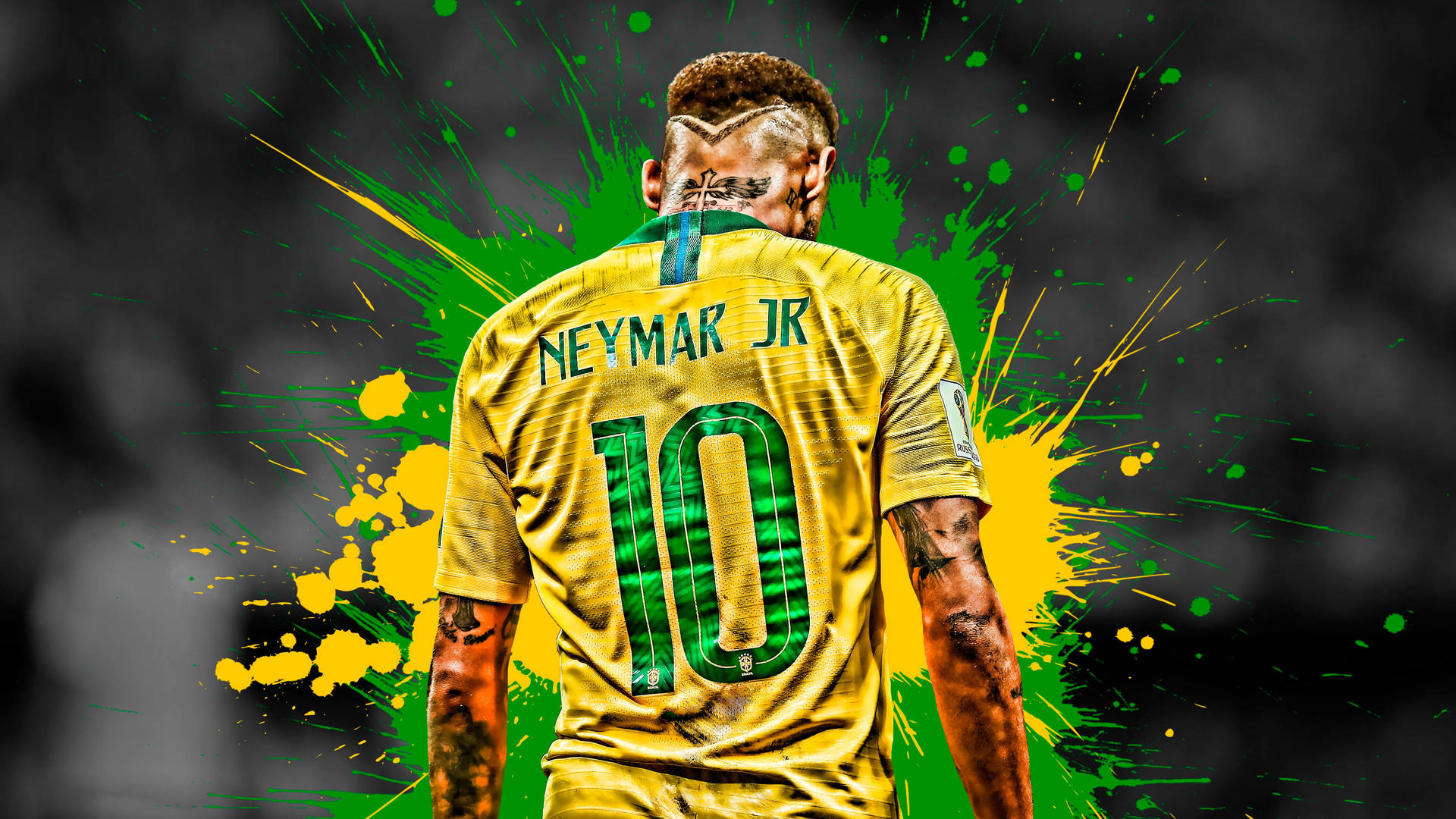 Imagine vibrantă 4K a lui Neymar Jr. cu fundal de vopsea stropită Fundal
