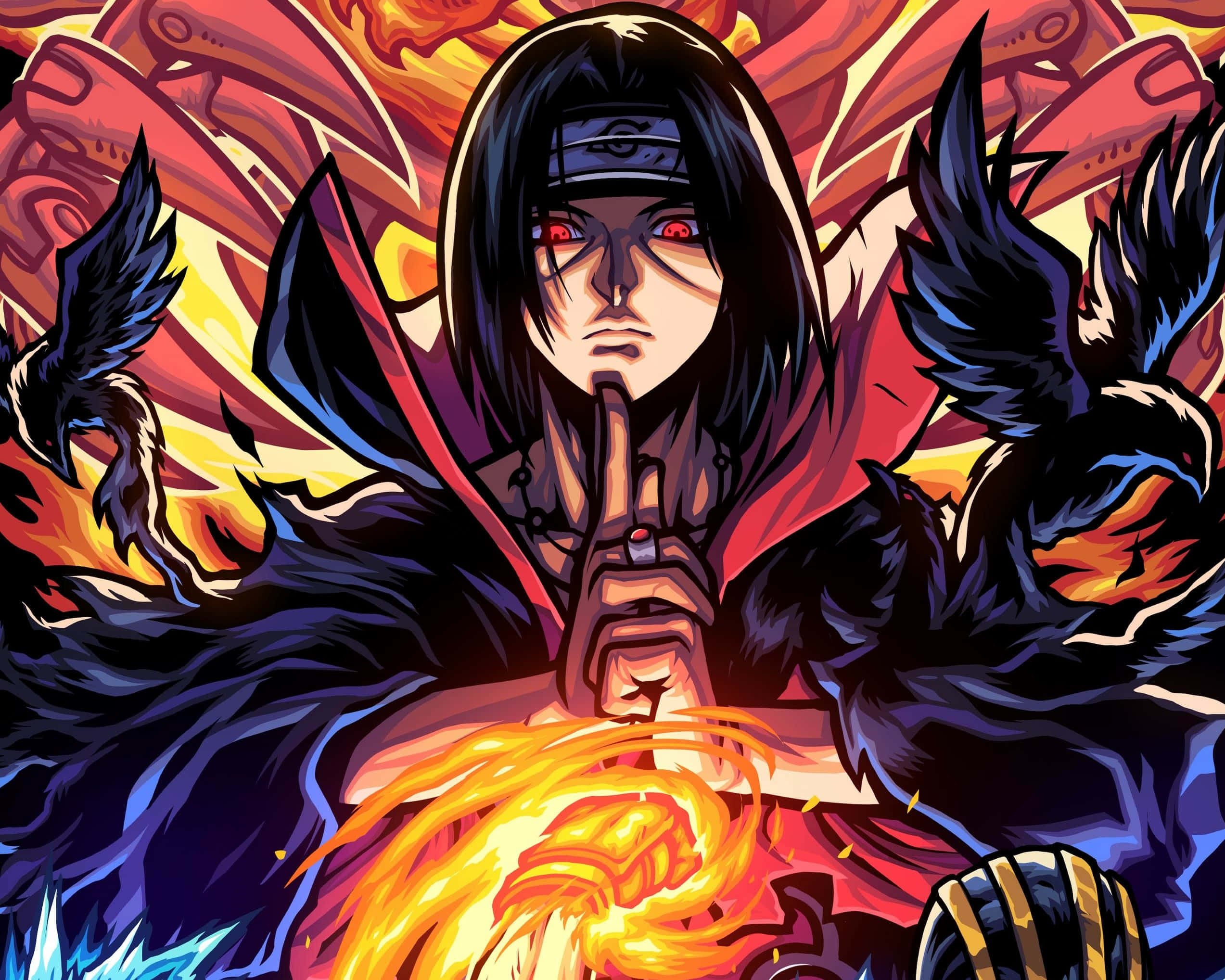 Imaginea Fiery a lui Itachi cu Corbi Fundal