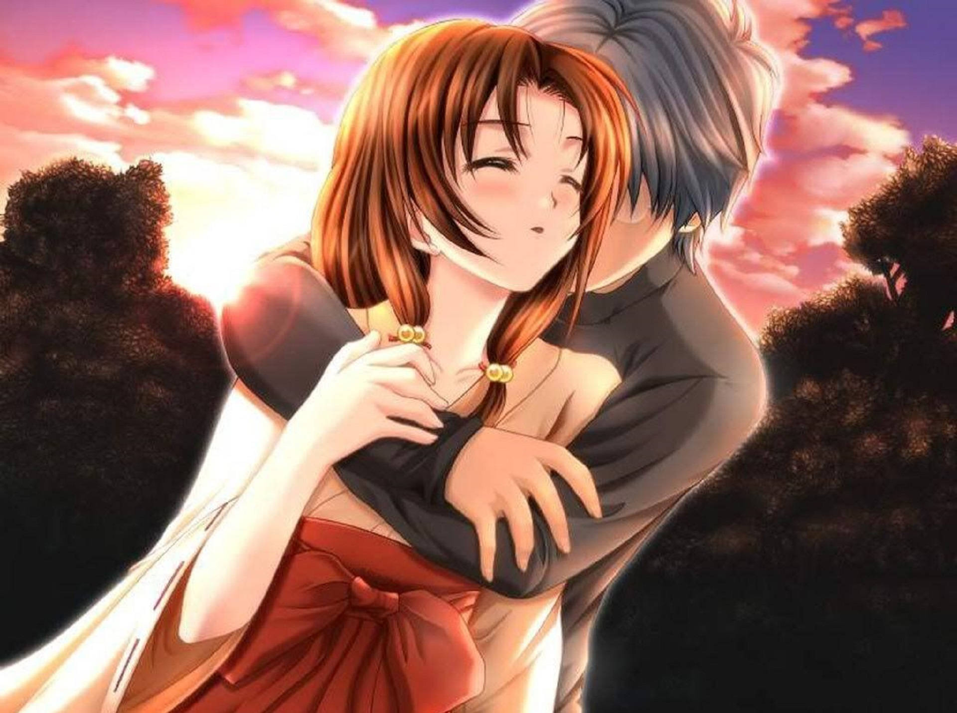 Îmbrățișare anime cu ochii închiși Fundal