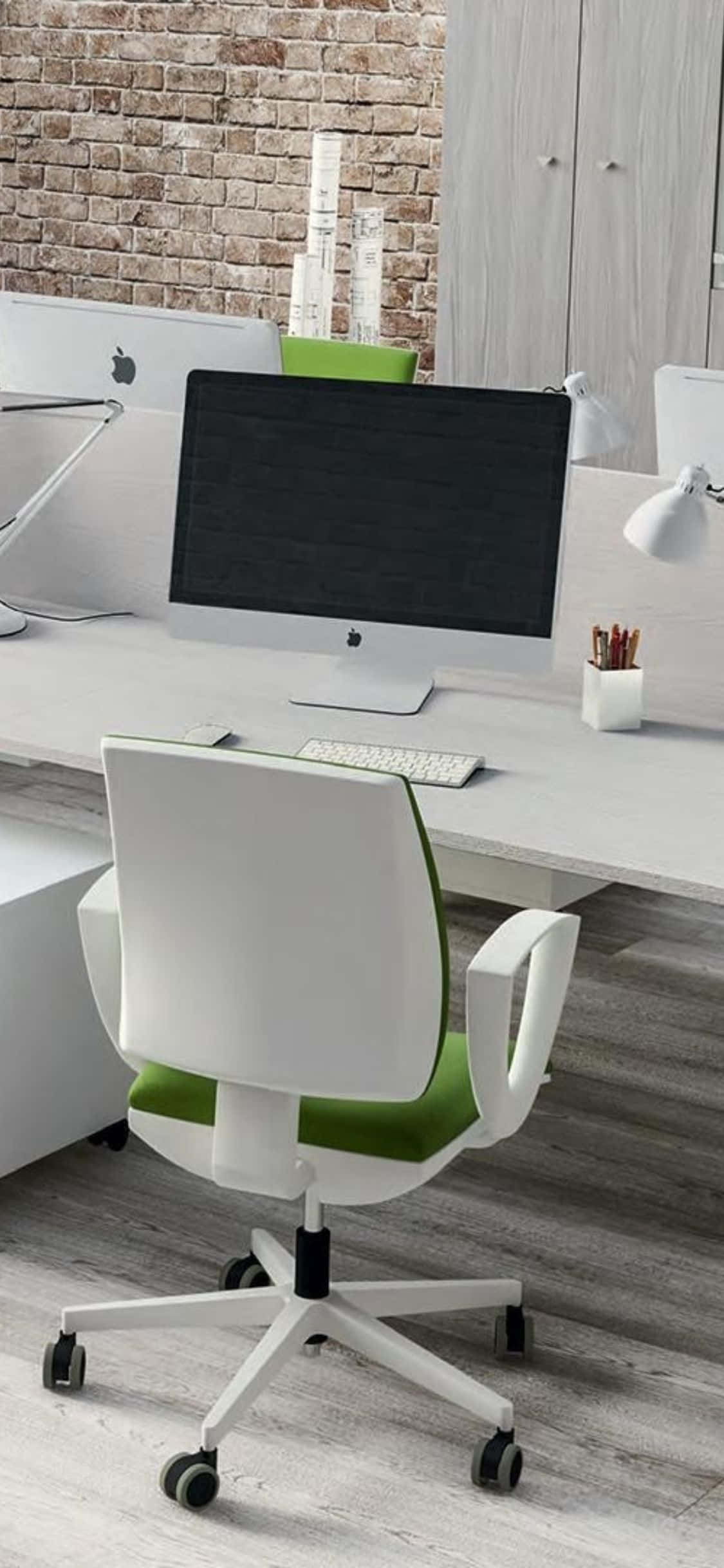 Începe-ți ziua productivă cu frumoasa configurație iPhone Xs Desk. Fundal