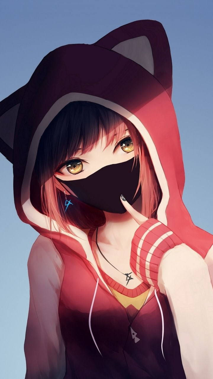 Index pe mască fată anime drăguță iPhone Fundal