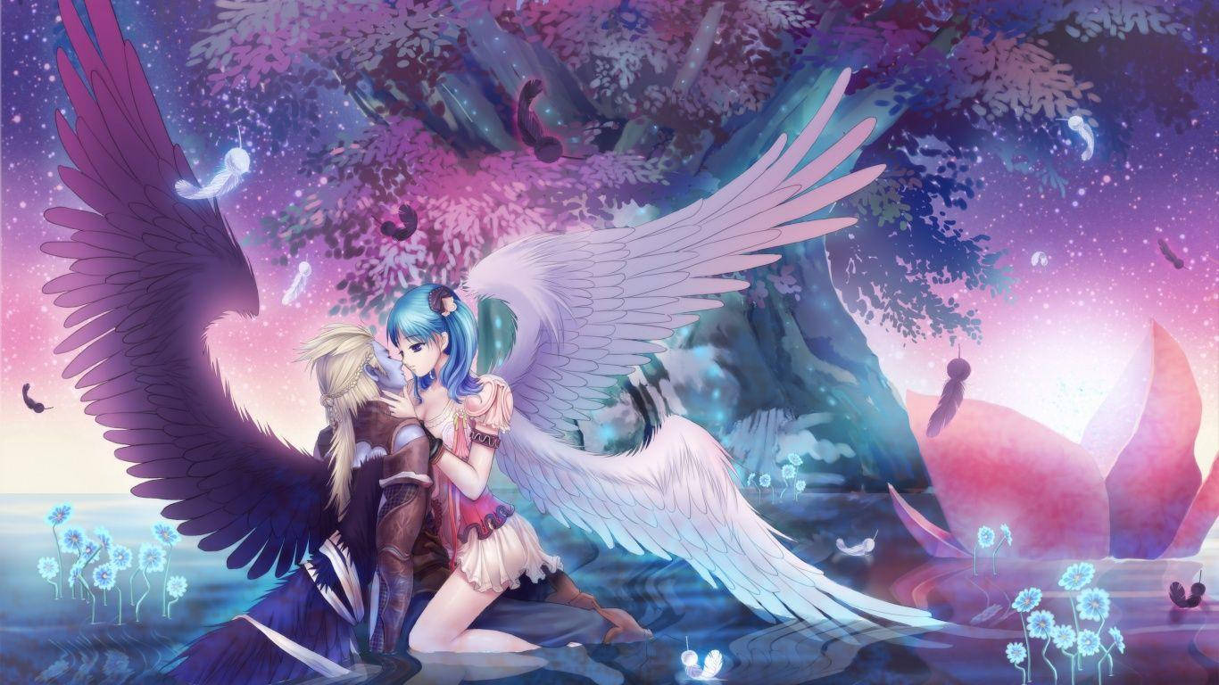 Înger și demon anime romantic Fundal