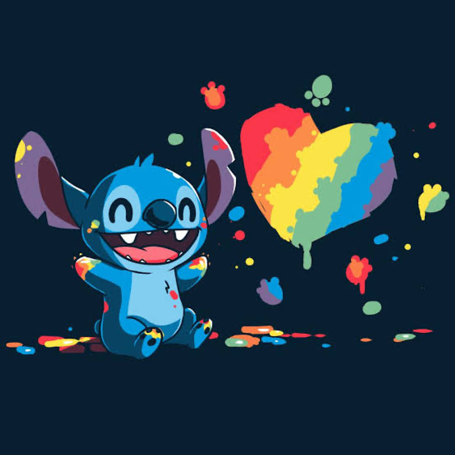 Inimă curcubeu Stitch estetic Fundal