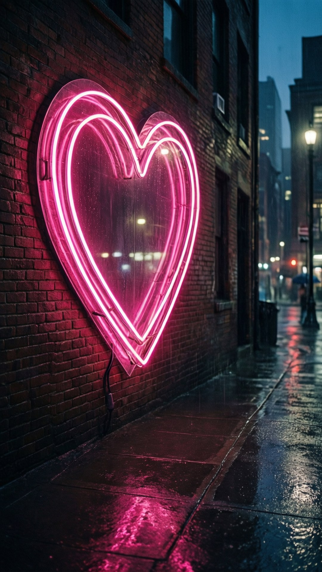 Inimă Neon în Ploaie Fundal