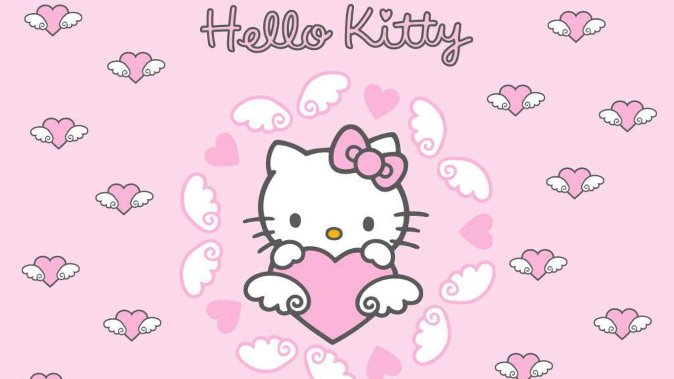 Inimă roz Hello Kitty cu aripi Fundal