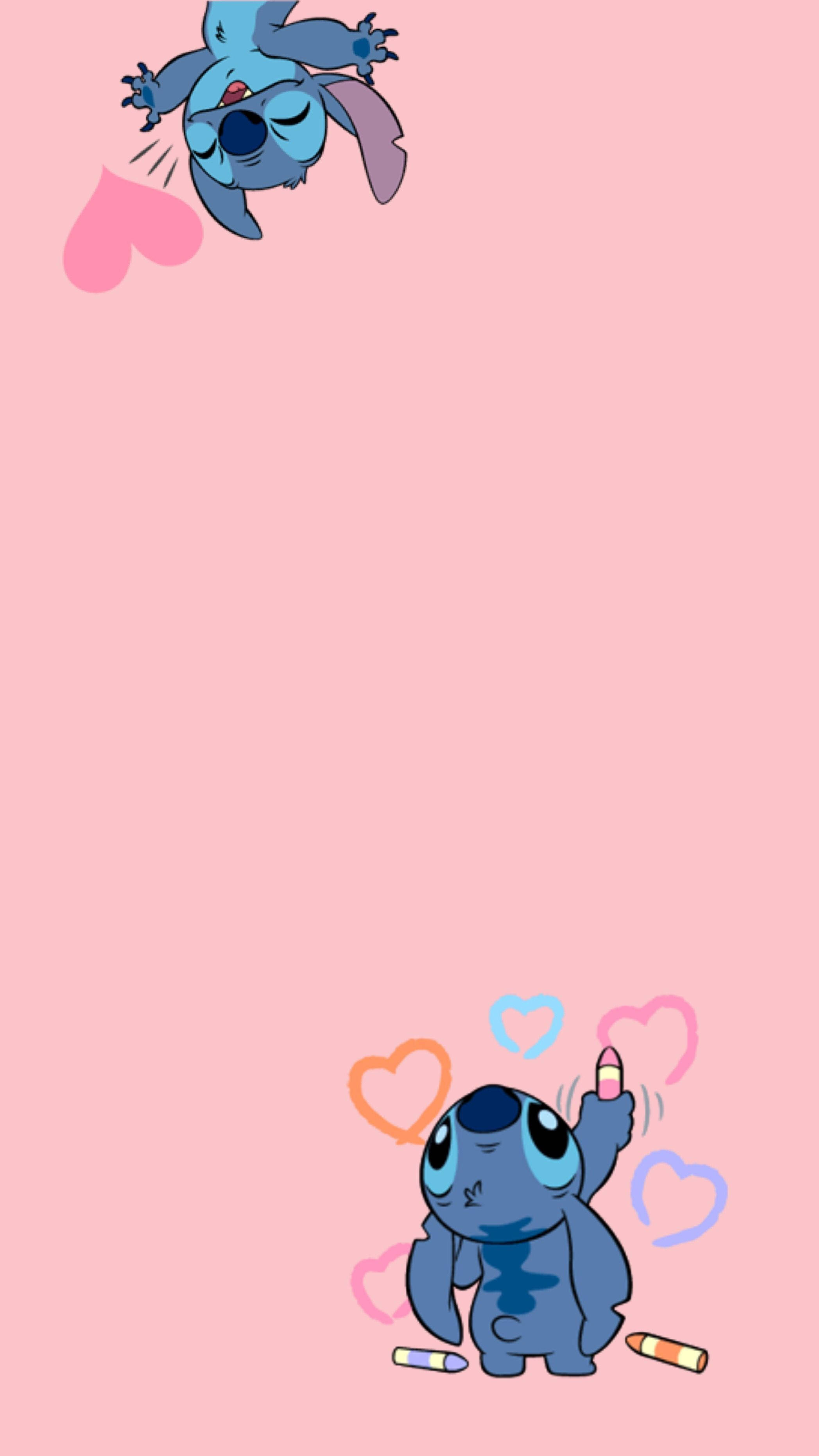 Inimi roz Lilo și Stitch pentru iPhone Fundal