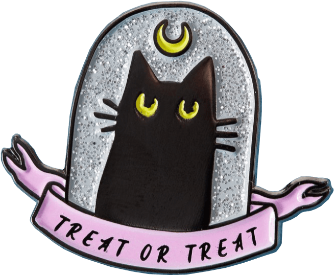 Insignă Halloween Pisică Neagră Trick or Treat Fundal