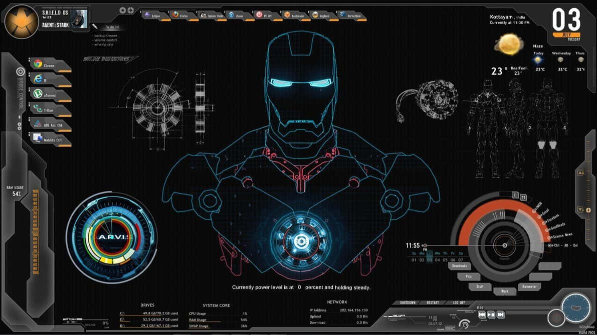 Interfață desktop futuristă Iron Man Jarvis Fundal
