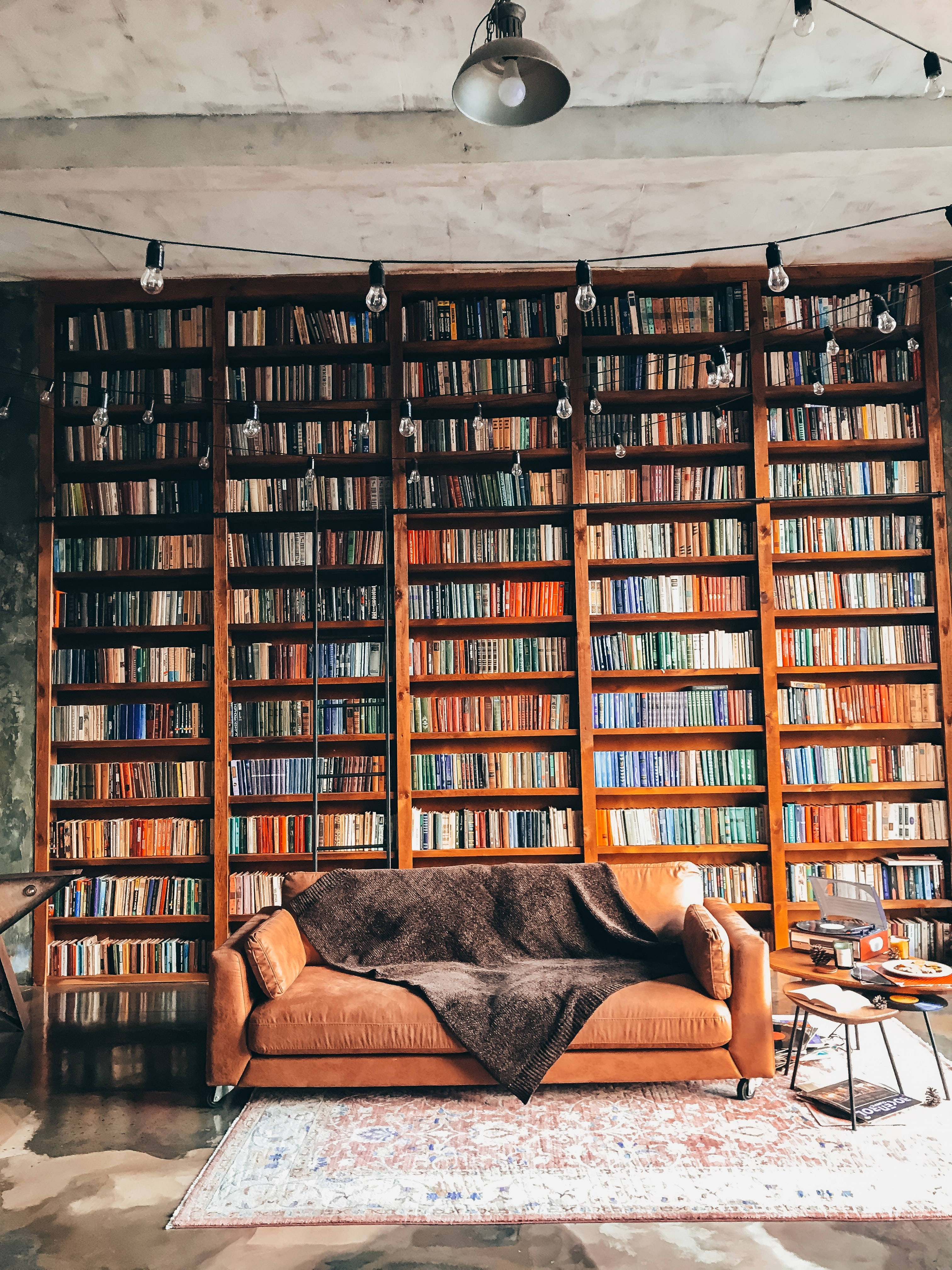 Interior tradițional de bibliotecă cu canapea confortabilă Fundal