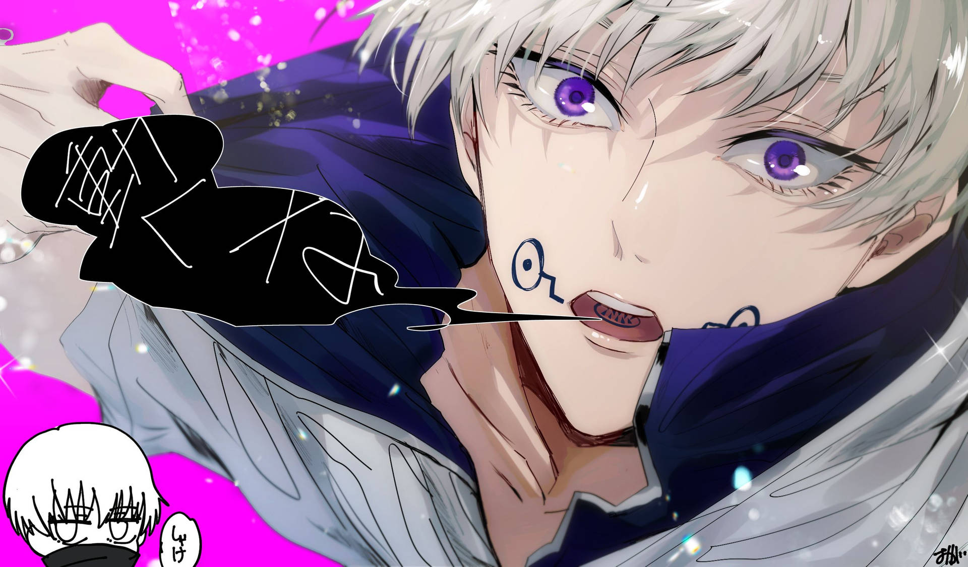 Fundal cu Toge Inumaki din Jujutsu Kaisen pe fundal roz. — Jujutsu Kaisen Fundal