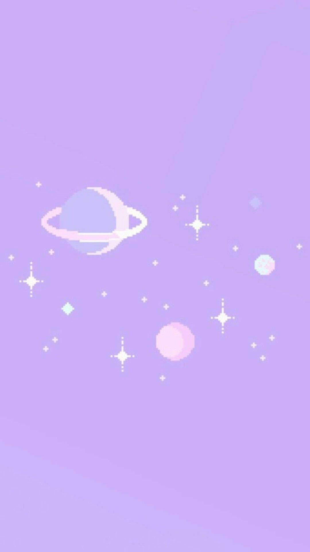 iPhone cu planete pixelate pe fundal violet deschis Fundal