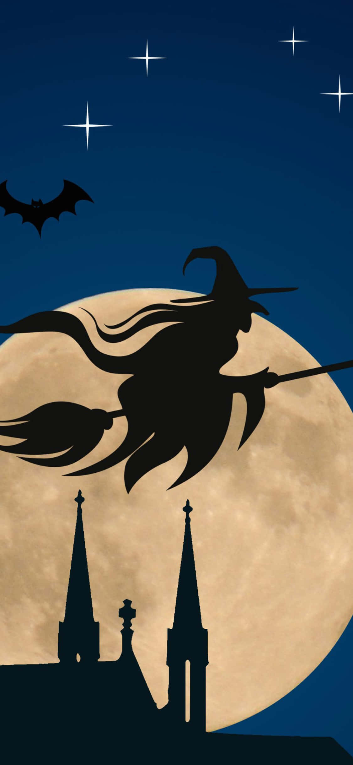 iPhone Halloween Fundal Vrăjitoare Zburătoare în Noapte Fundal