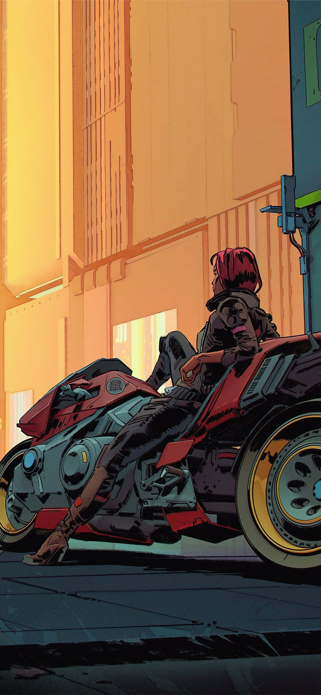 Fundal iPhone X Cyberpunk 2077 Femeie pe Motocicletă Fundal