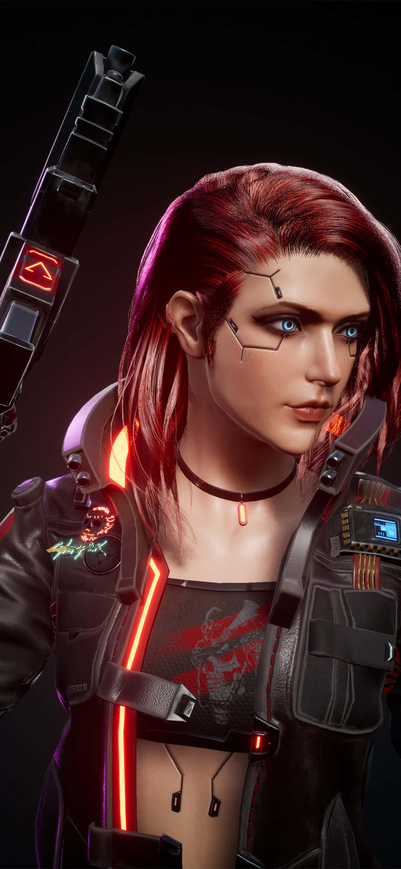 Fundal iPhone X Cyberpunk 2077 Personaj Personalizat Cu Păr Roșu Fundal