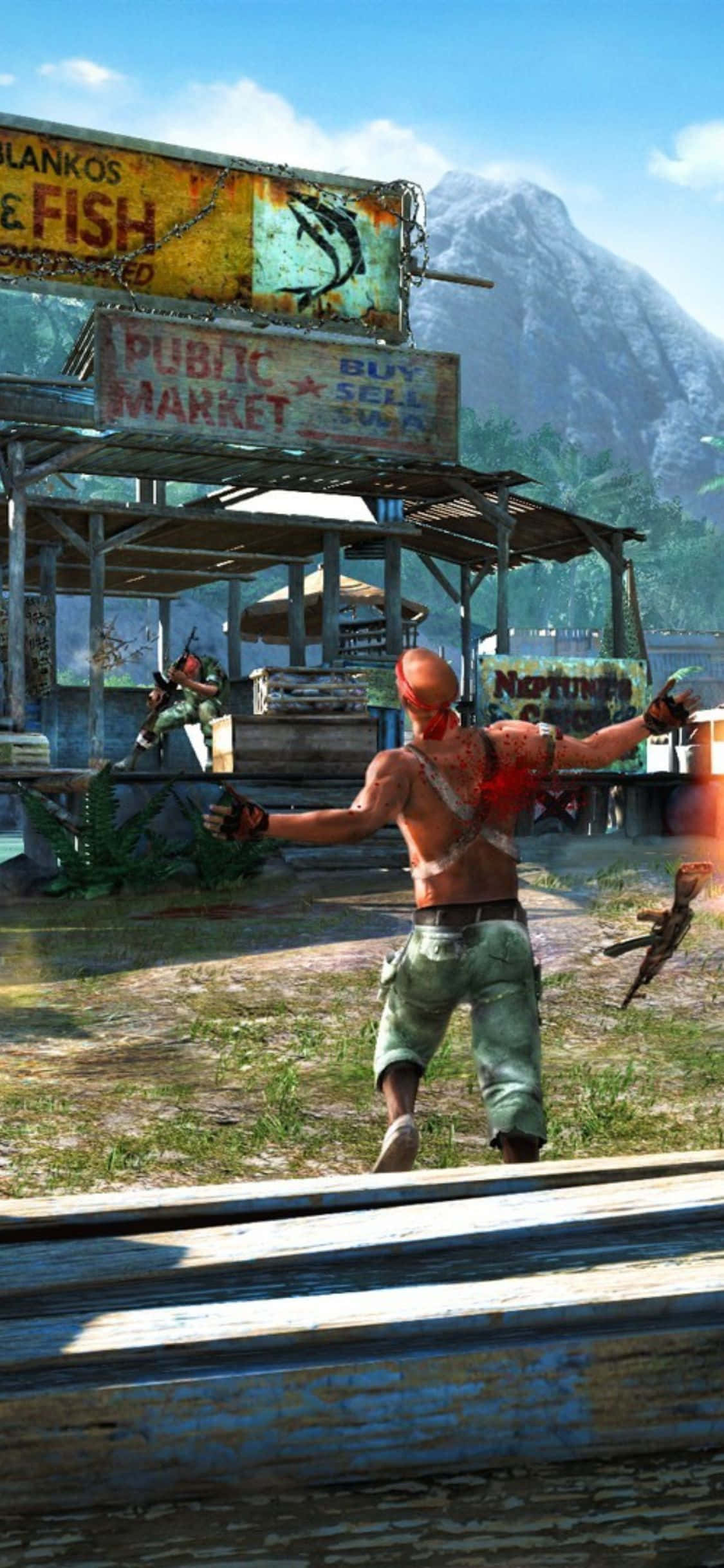 iPhone X Far Cry 3 Fundal cu om împușcat și armă Fundal