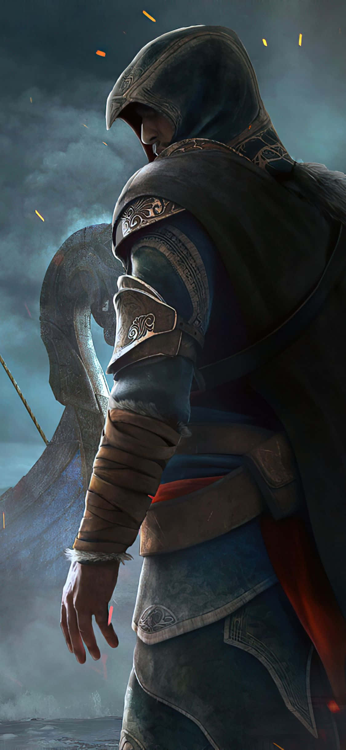 iPhone Xs Assassin's Creed Valhalla Asasin Cu Glugă Fundal