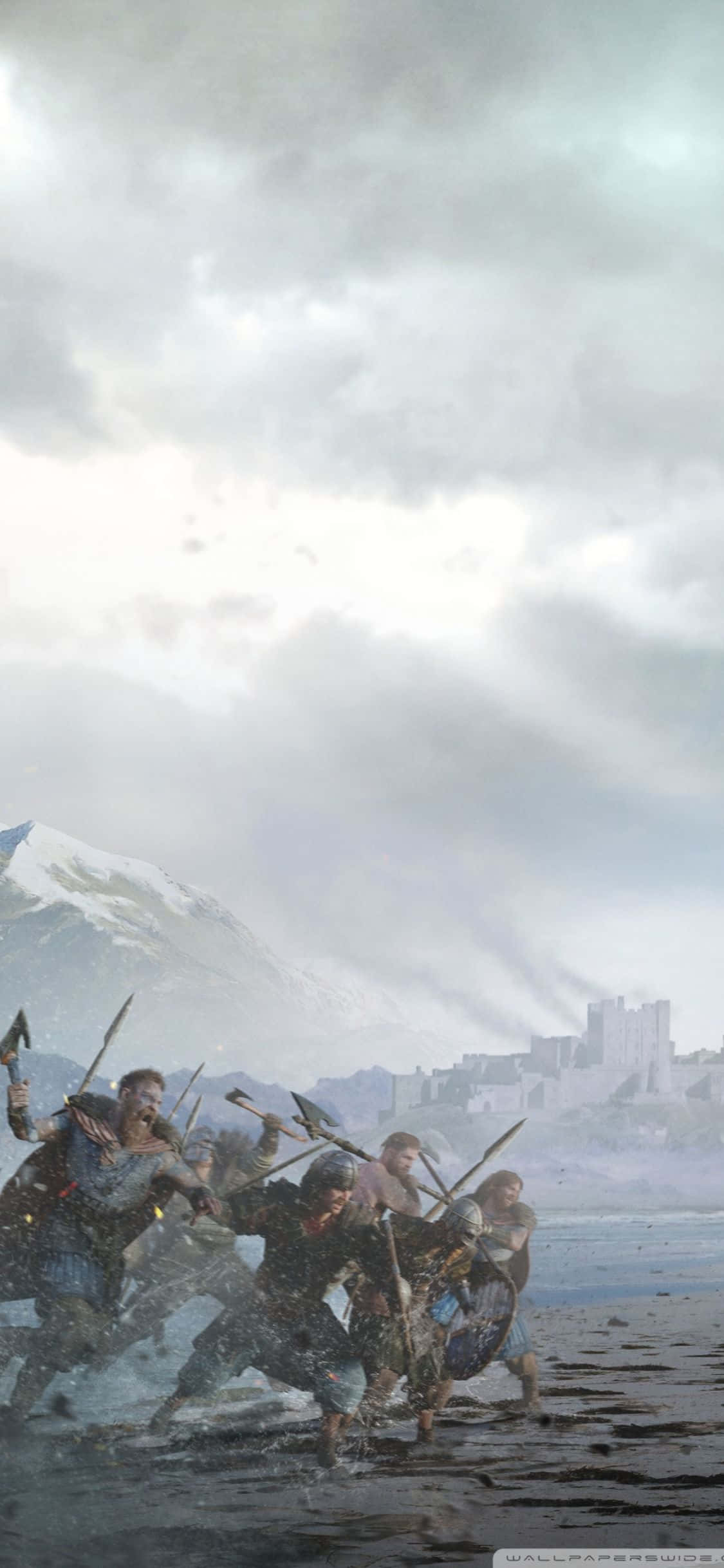 iPhone Xs Assassin's Creed Valhalla Armată Vikingă Atacând Fundal
