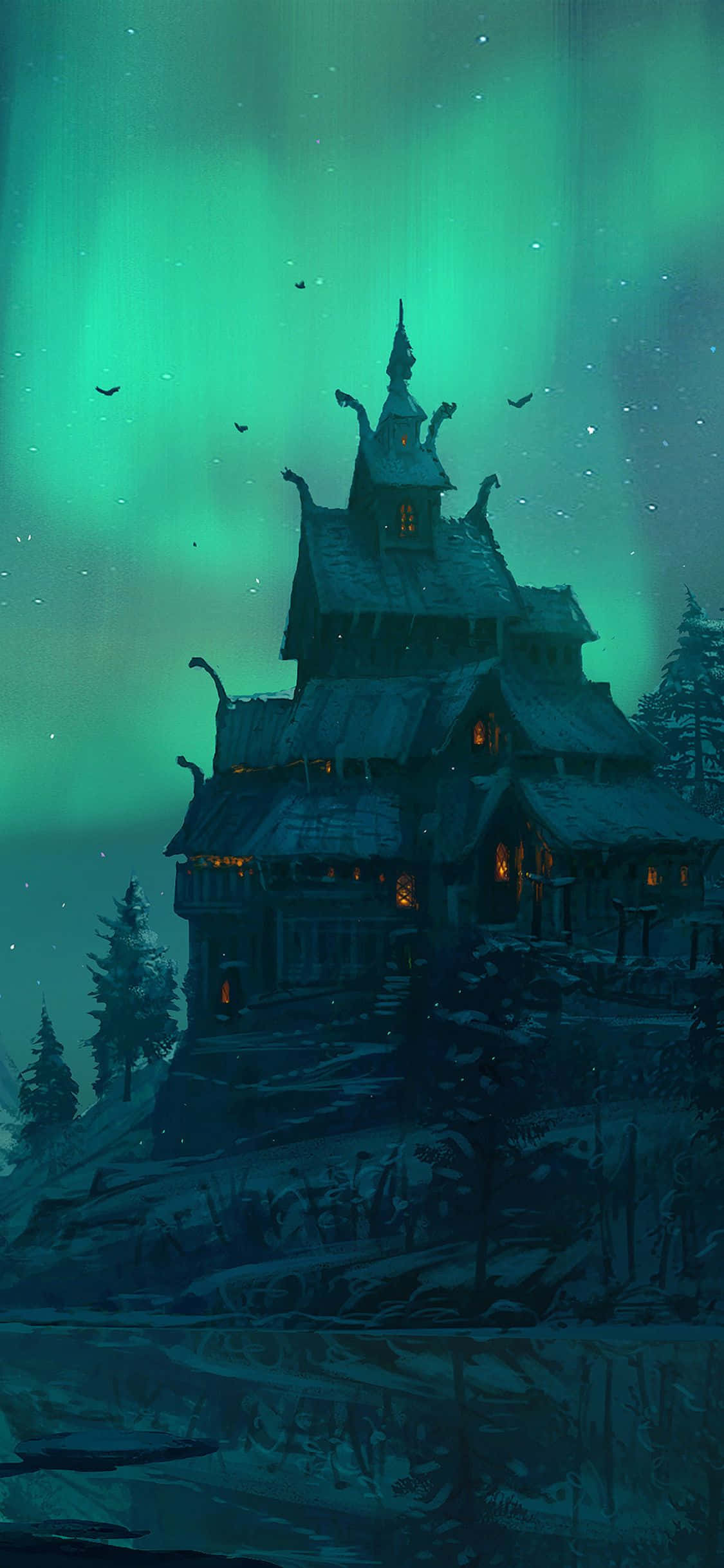 iPhone Xs Assassin's Creed Valhalla Aurora Boreală Fundal