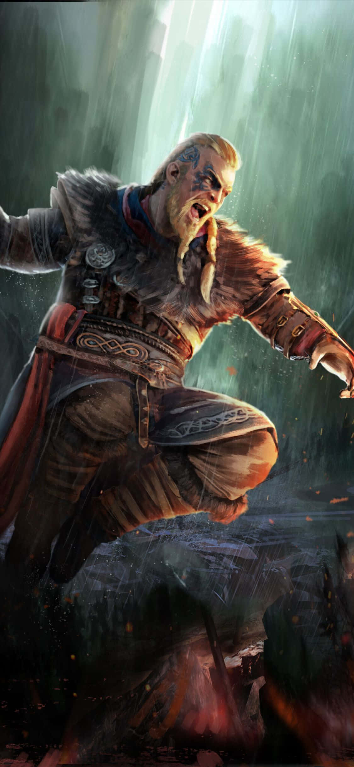 iPhone Xs Assassin's Creed Valhalla Eivor Atacând Săritura Fundal