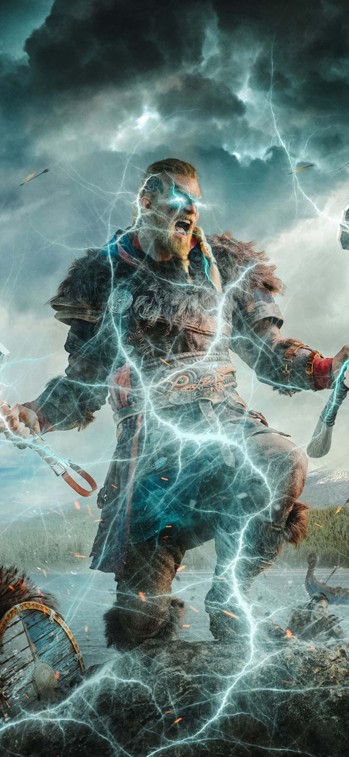 iPhone Xs Assassin's Creed Valhalla Eivor Lightning Effect Background Fundal