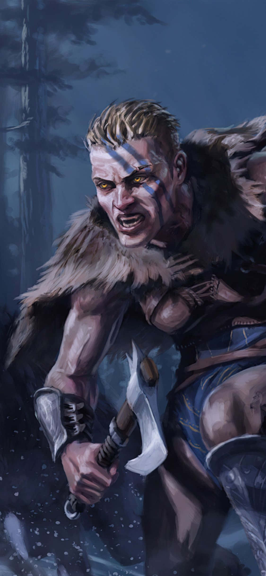 iPhone Xs Assassin's Creed Valhalla Femeie Vikingă Atacând Fundal