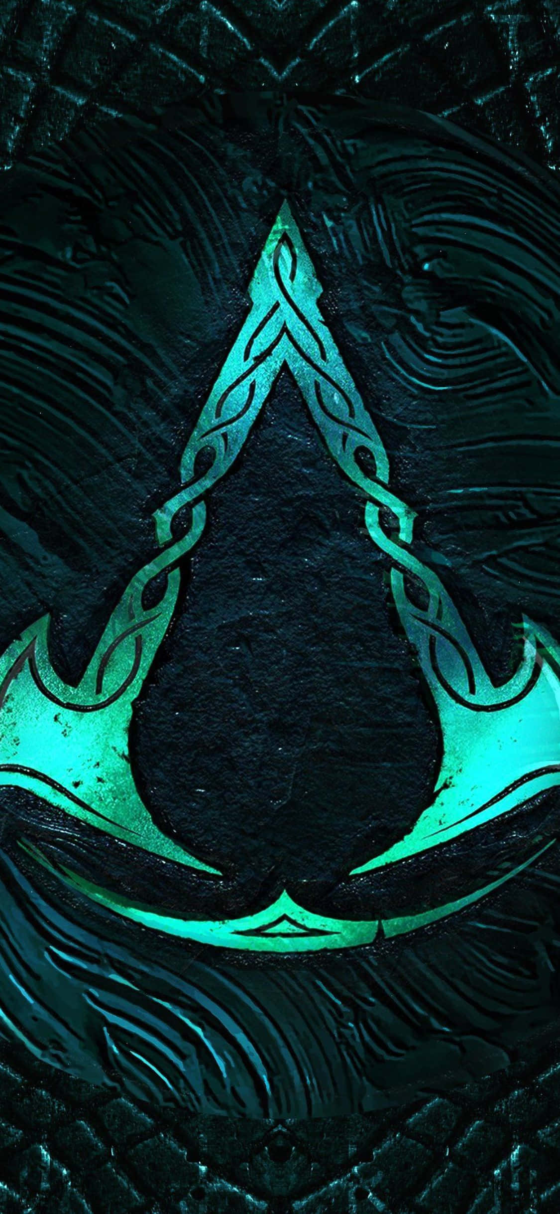iPhone Xs Assassin's Creed Valhalla Sigla Verde A Jocului Făcută Din Topoare Fundal