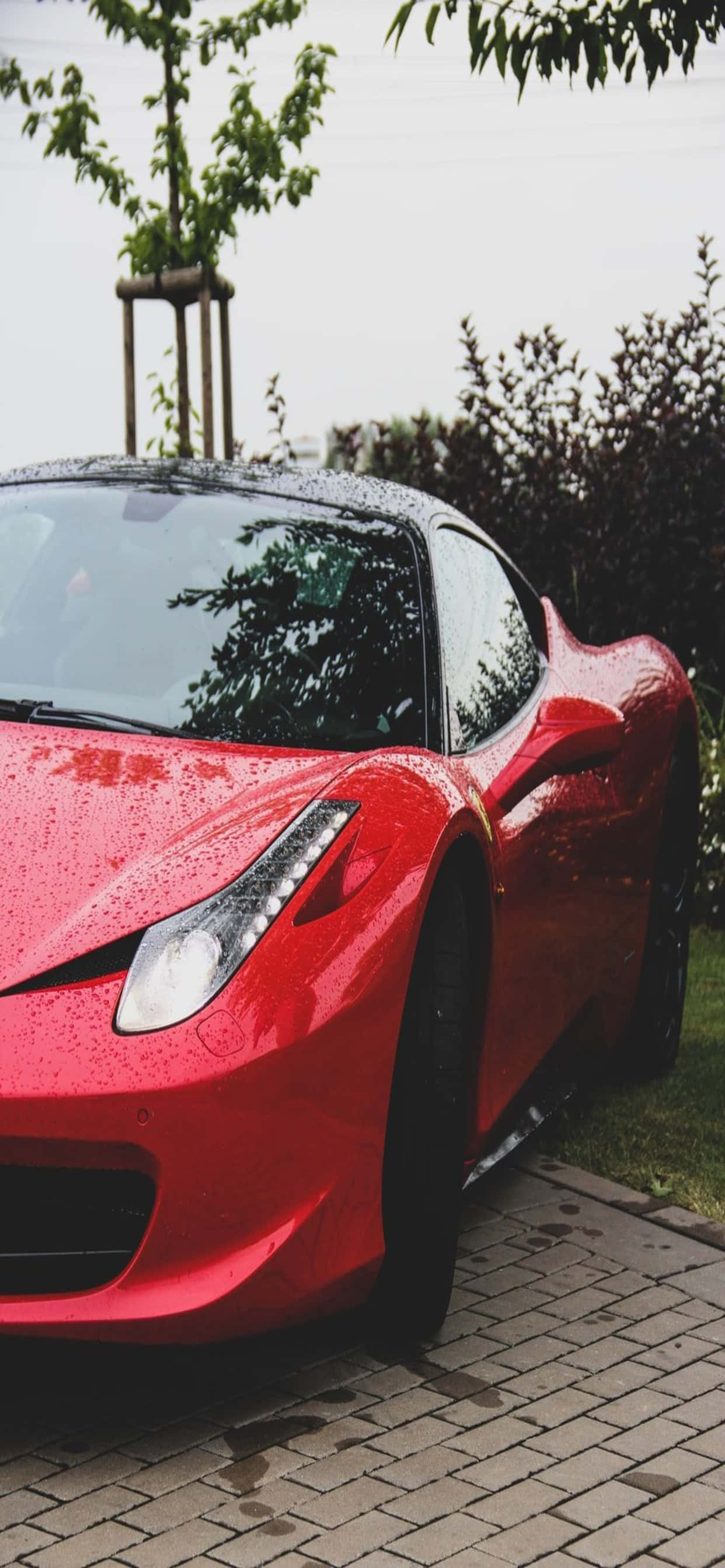 iPhone Xs Max Ferrari Background Parked Red Ferrari 458 Fundal