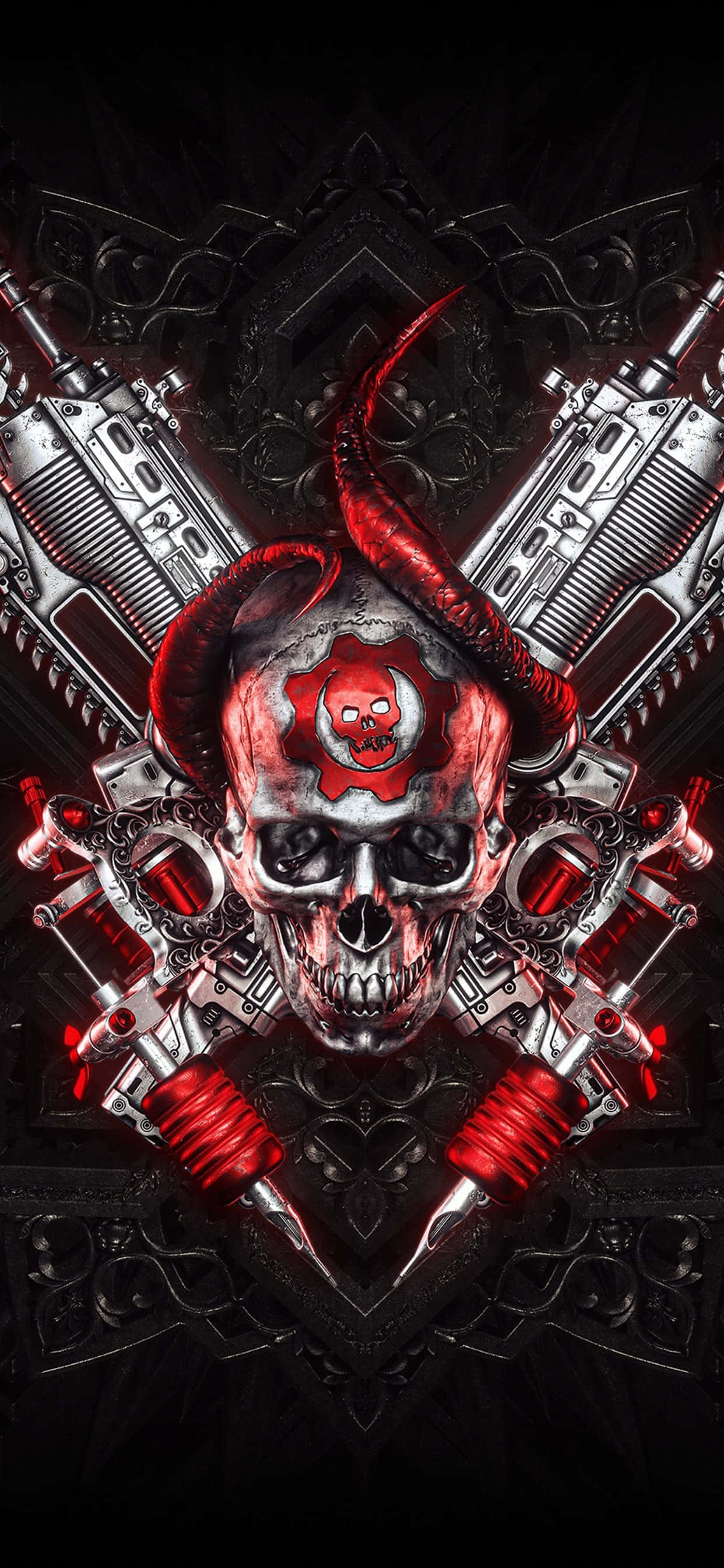 iPhone XS Max Gears Of War 5 Roșu și Argintiu Fundal