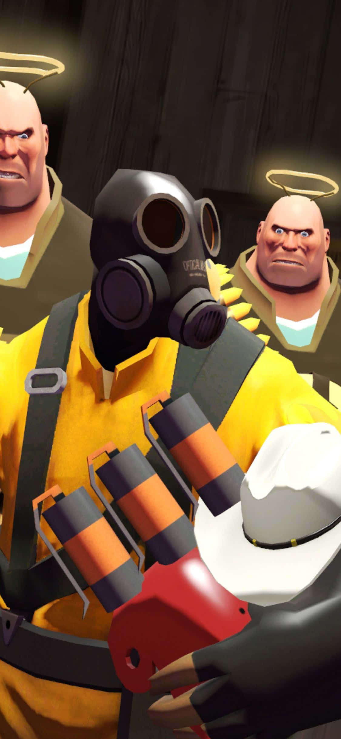 iPhone XS Team Fortress 2 Pyro cu Heavys Fundal