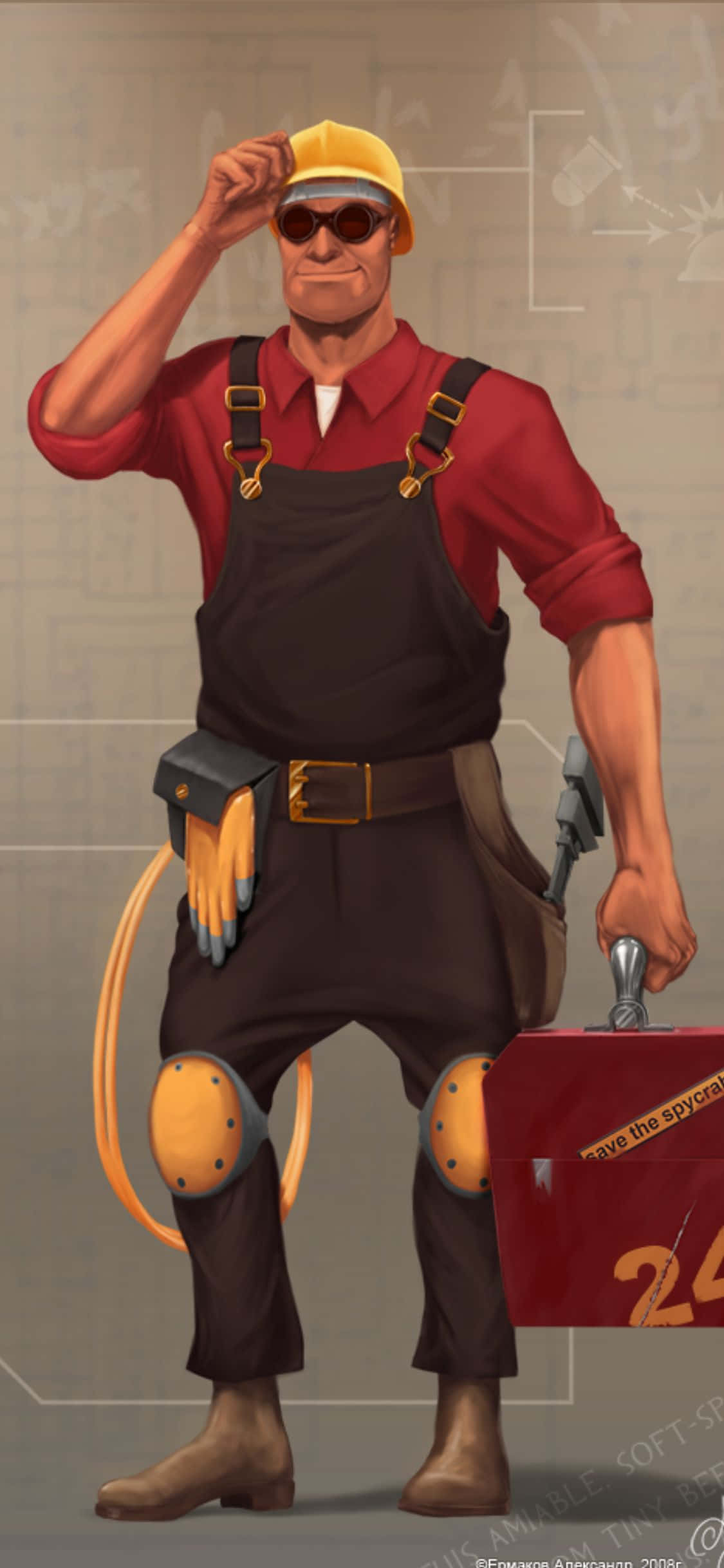 iPhone Xs Tf2 Fundal Fanart Desen Al Inginerului Roșu Fundal