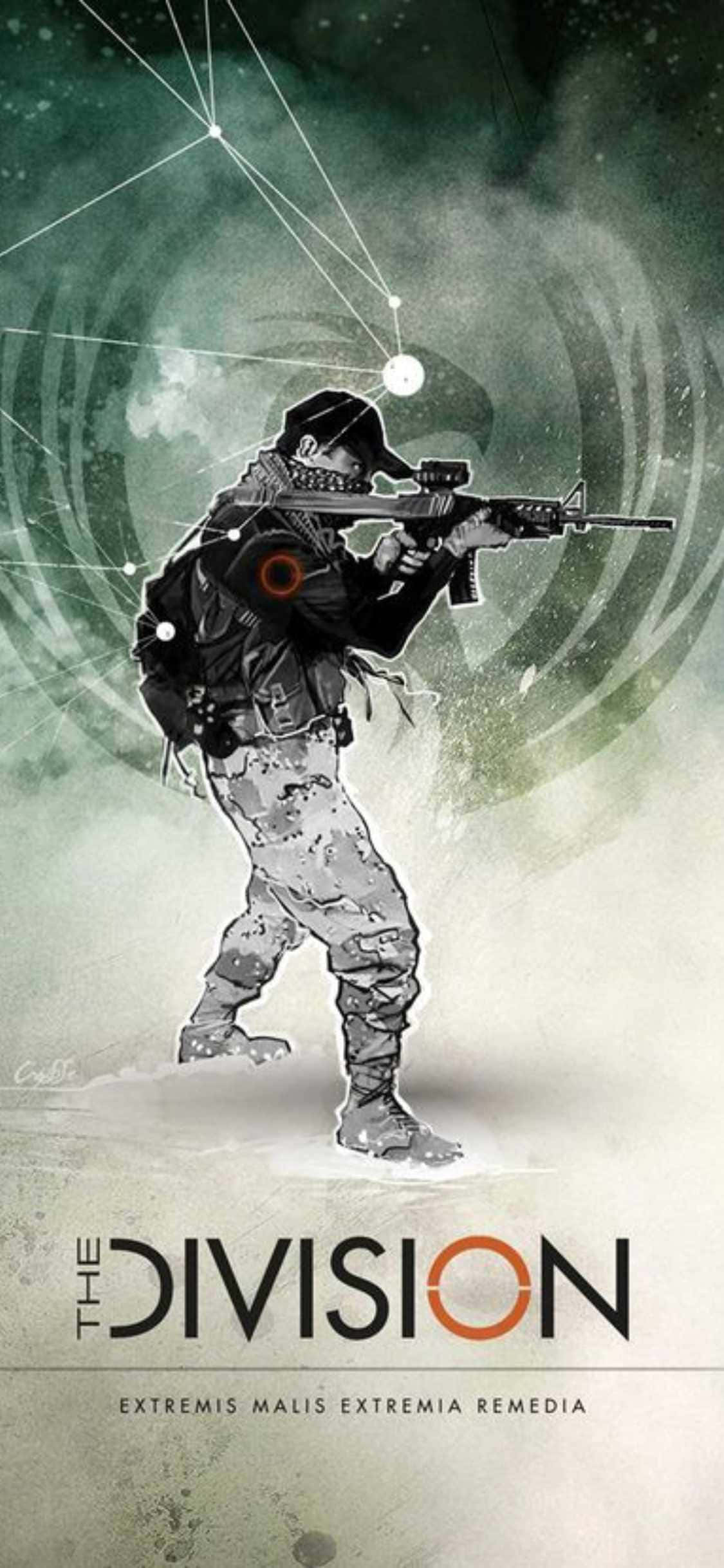 iPhone Xs The Division Fundal Poster Titlu Joc Cu Bărbat Cu Lunetă Fundal