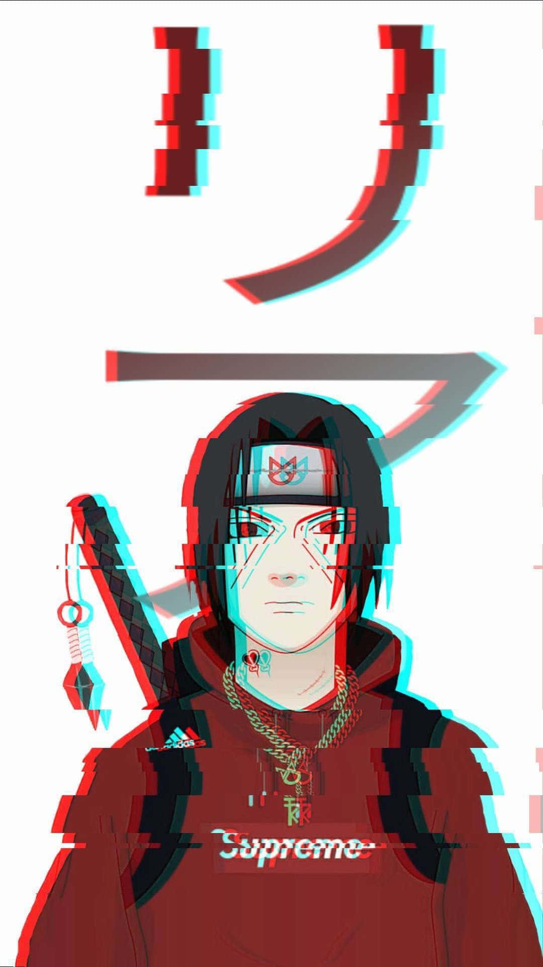 Itachi estetică cu hanorac Supreme roșu pe fundal alb Fundal