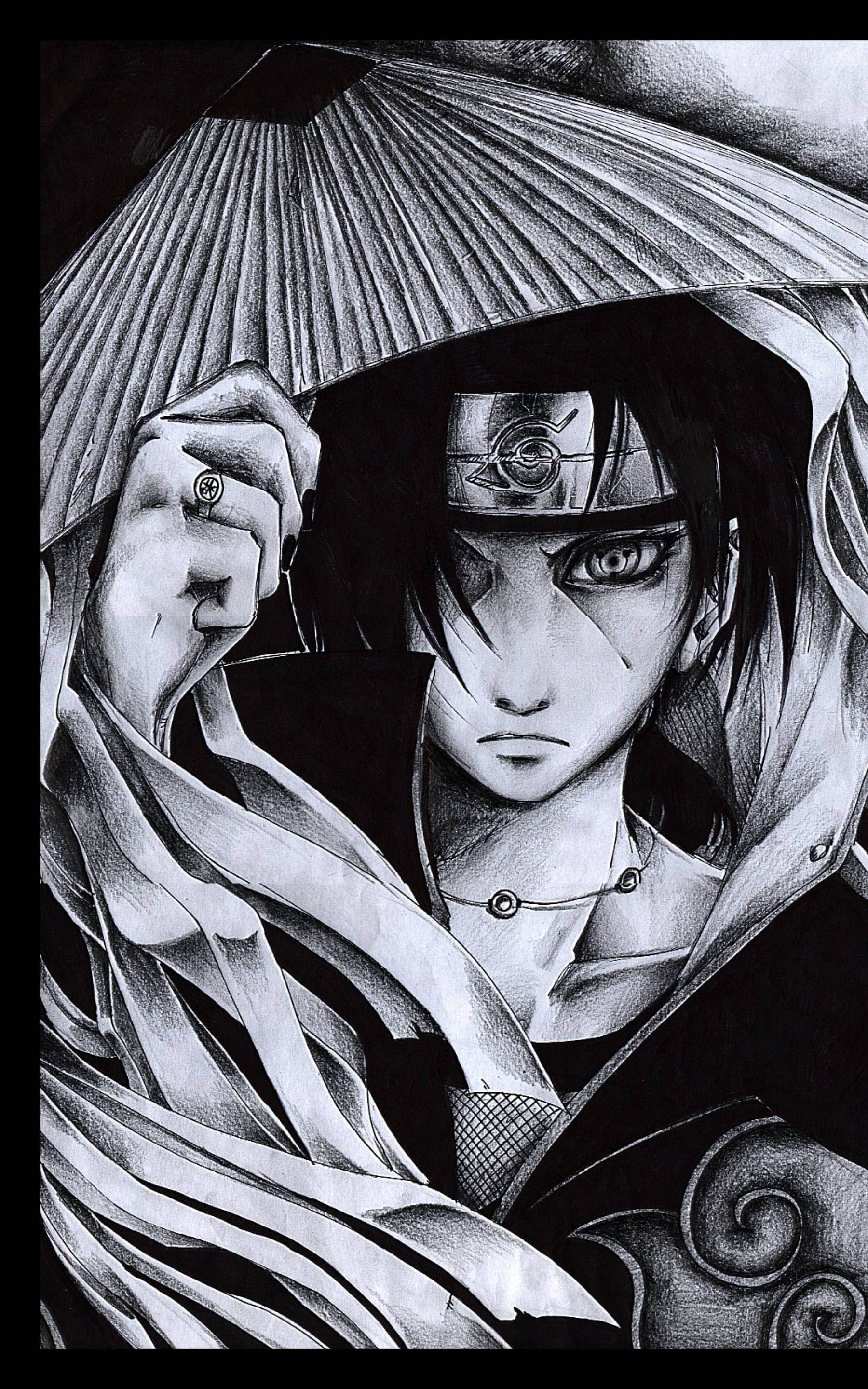 Itachi în desen cu cerneală neagră Fundal