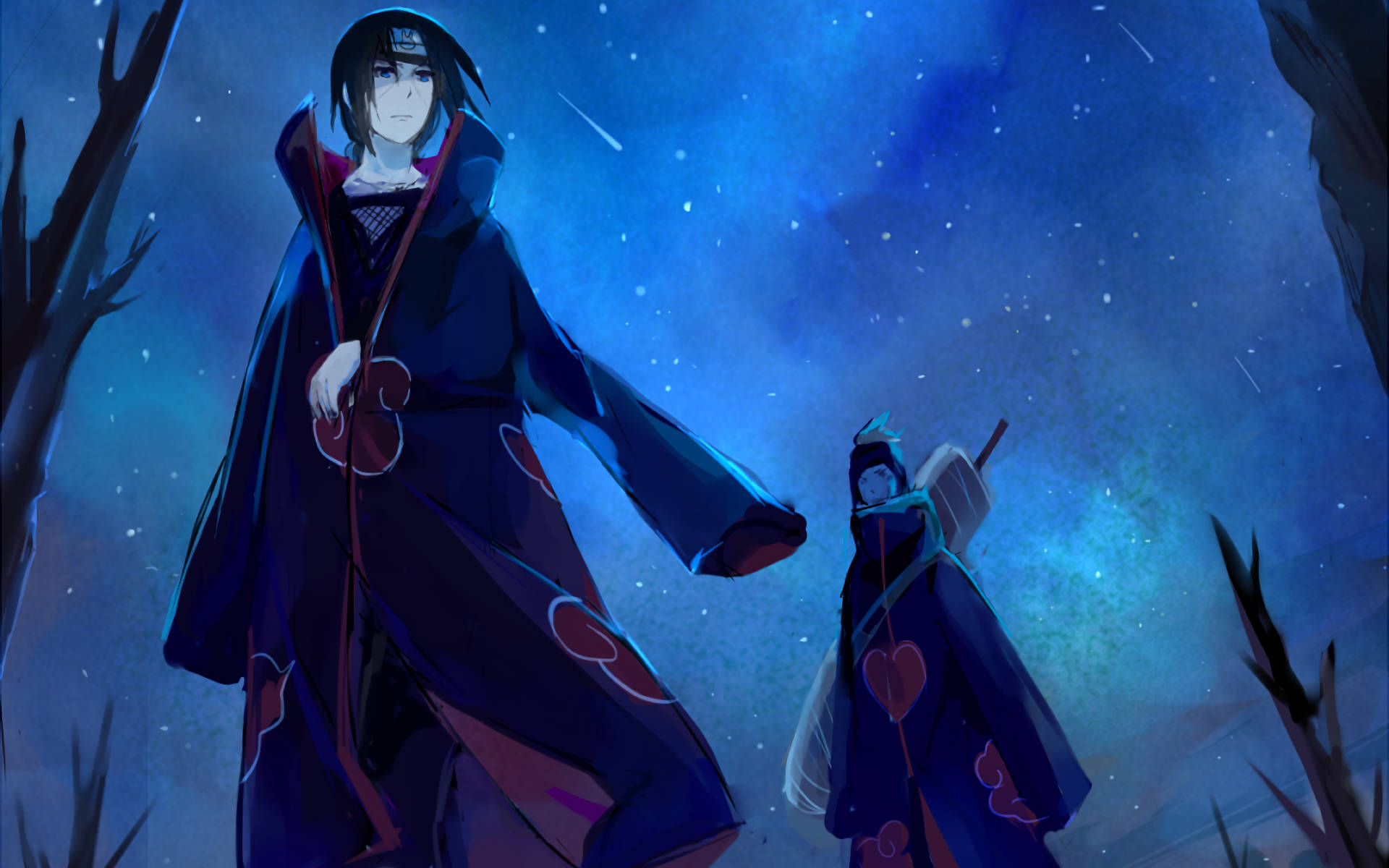 Itachi și Kisame sub un cer strălucitor Fundal