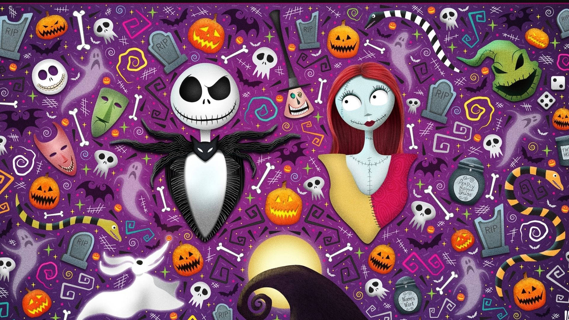 Jack Skellington și Sally de Halloween Fundal
