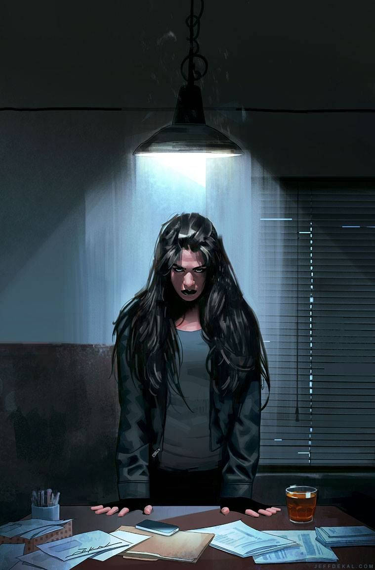Jessica Jones în camera de investigații Fundal