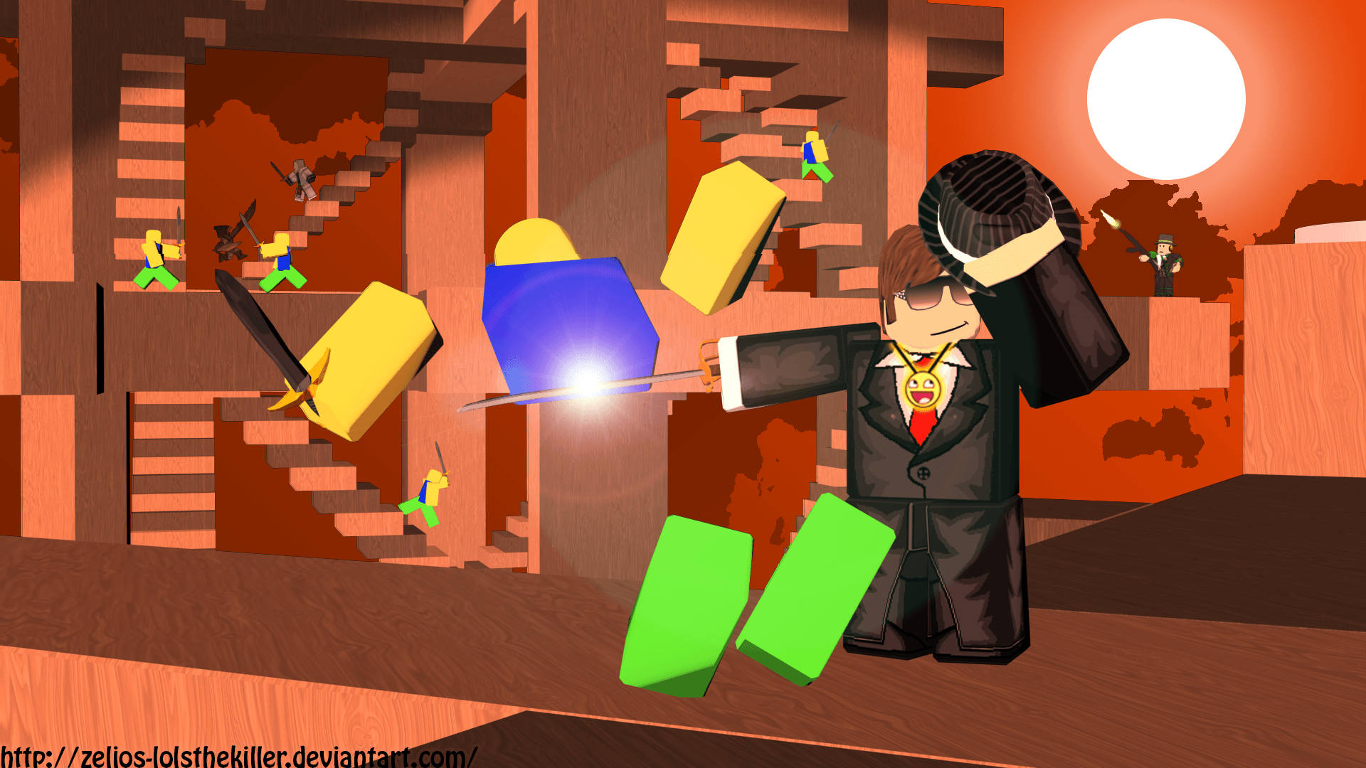 „Joacă jocul tău preferat cu stil, cu un avatar în costum în Roblox!” Fundal