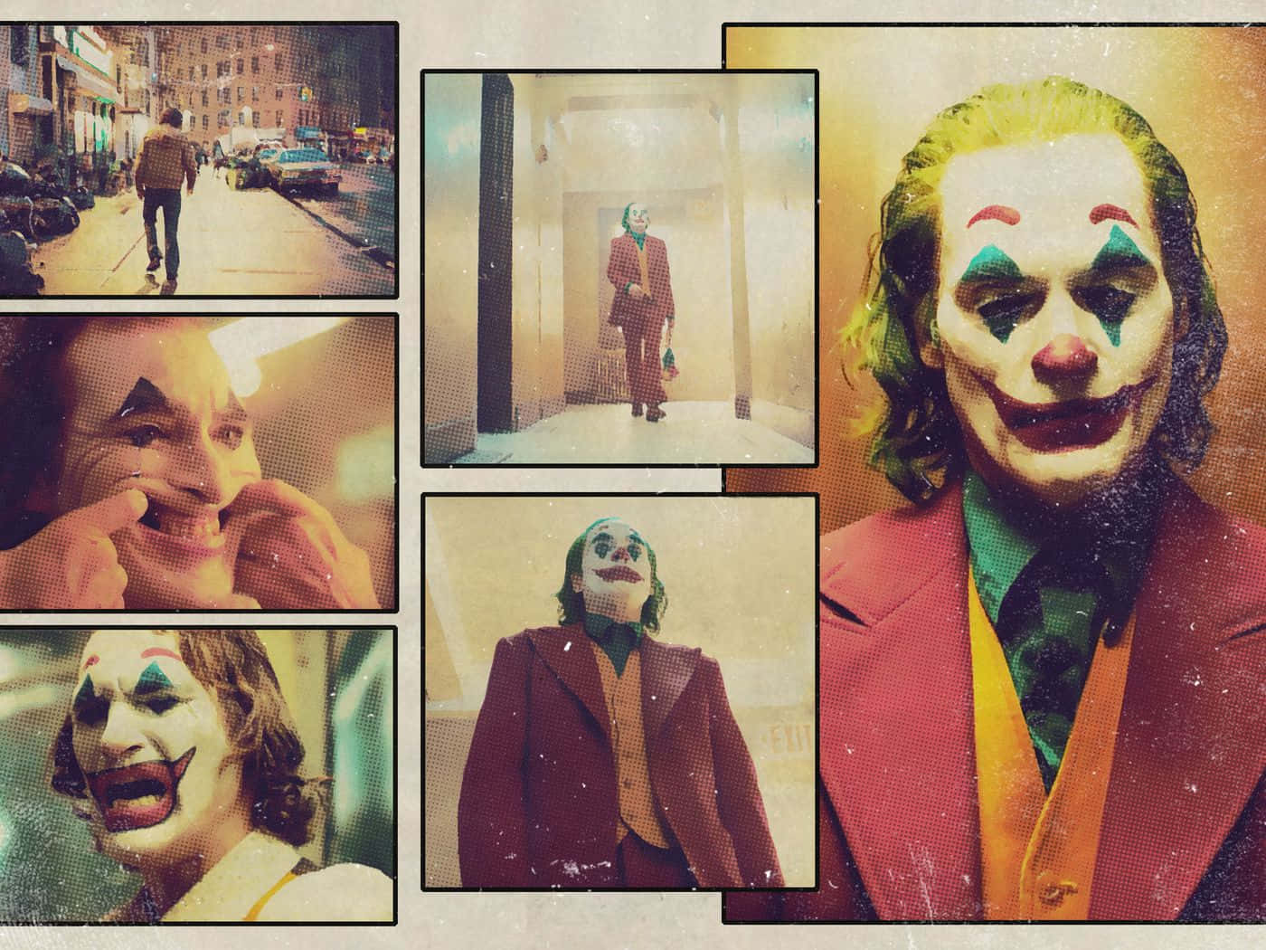 Joaquin Phoenix în rolul lui Arthur Fleck în Joker Fundal